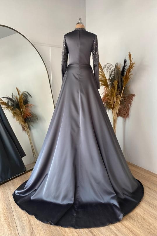 Mina Hijab Evening Dress - Anthracite