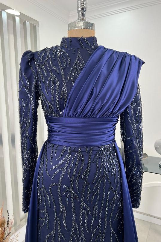Belinay Hijab-Abendkleid – Marineblau