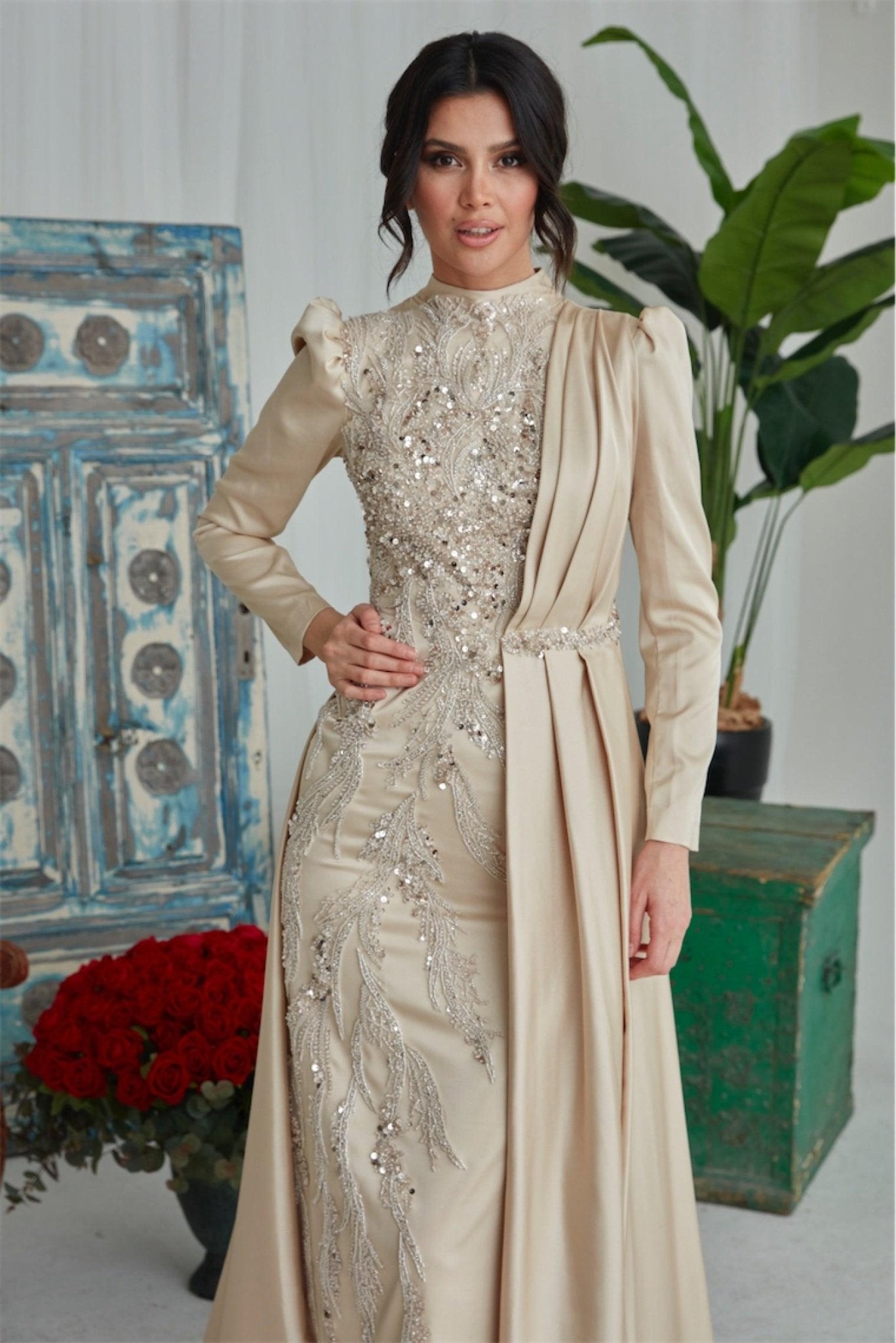 Fezra Hijab Abendkleid – Creme