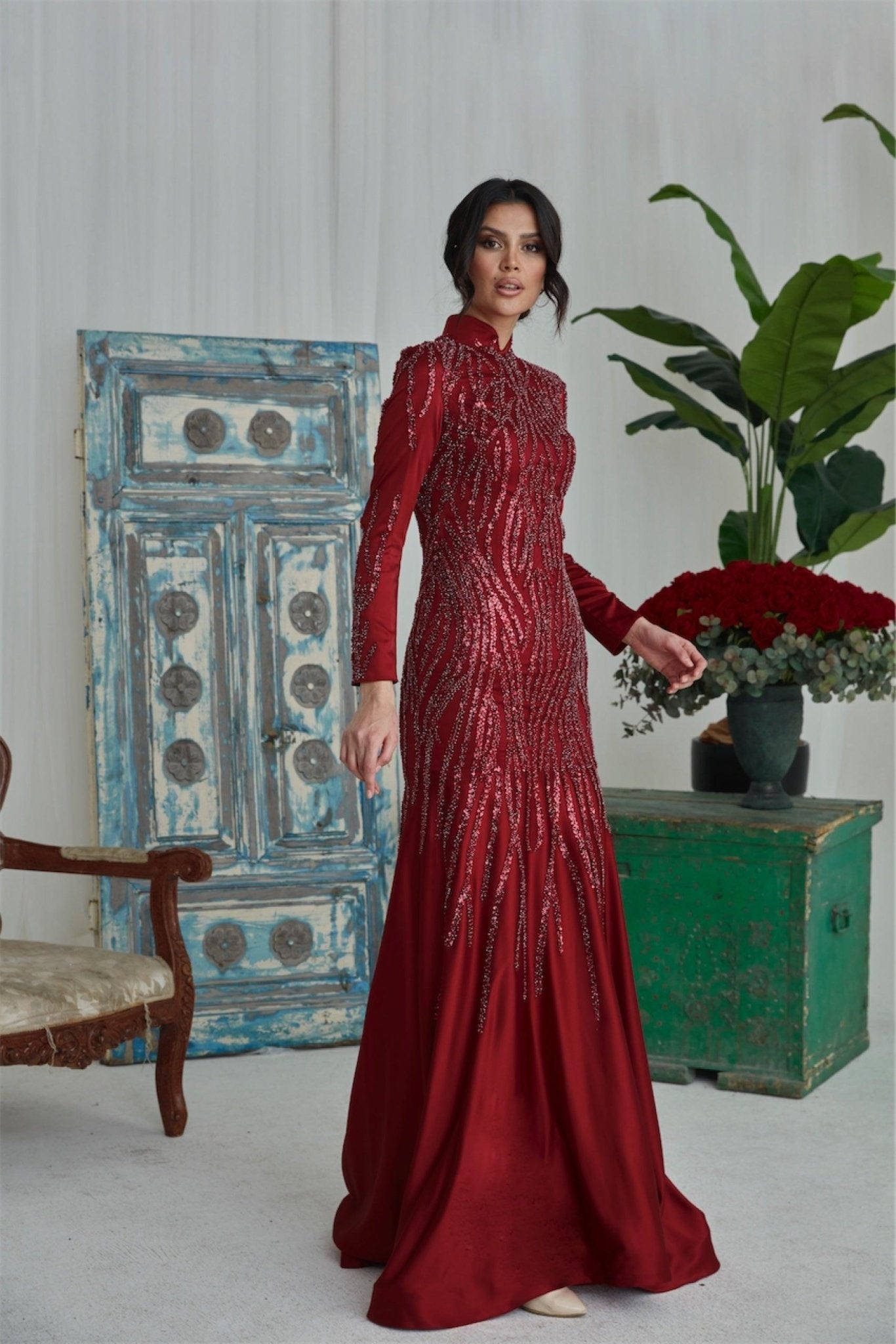 Katia Hijab-Abendkleid – Weinrot