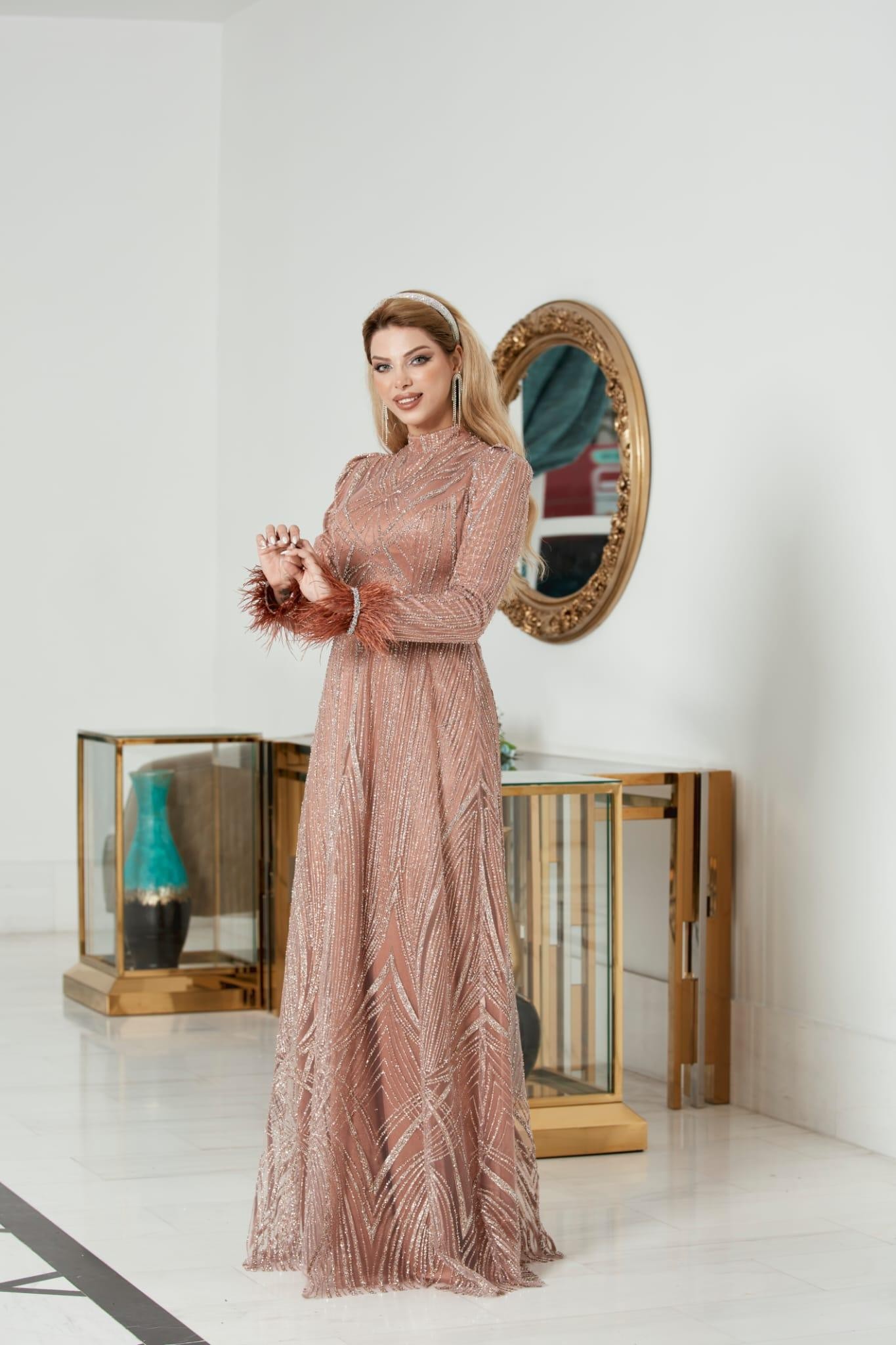 Robe de soirée hijab saphir scintillant