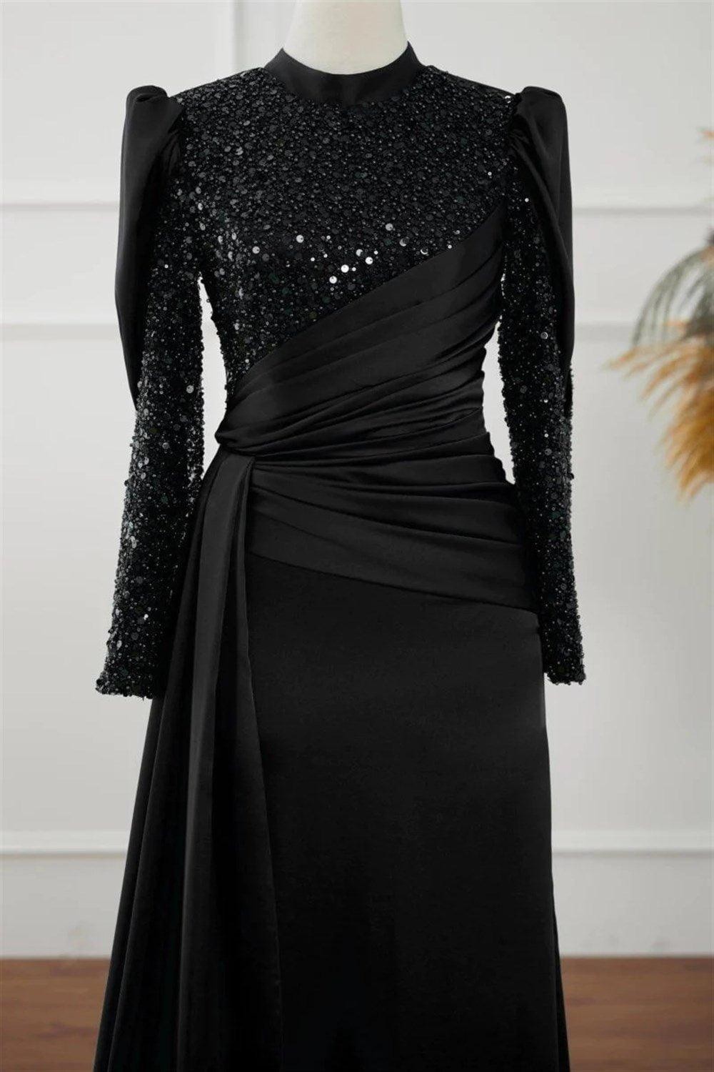 Karel Hijab Evening Dress - Black