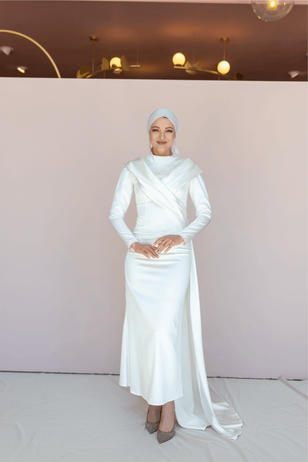 Glorinda Hijab Evening Dress - White