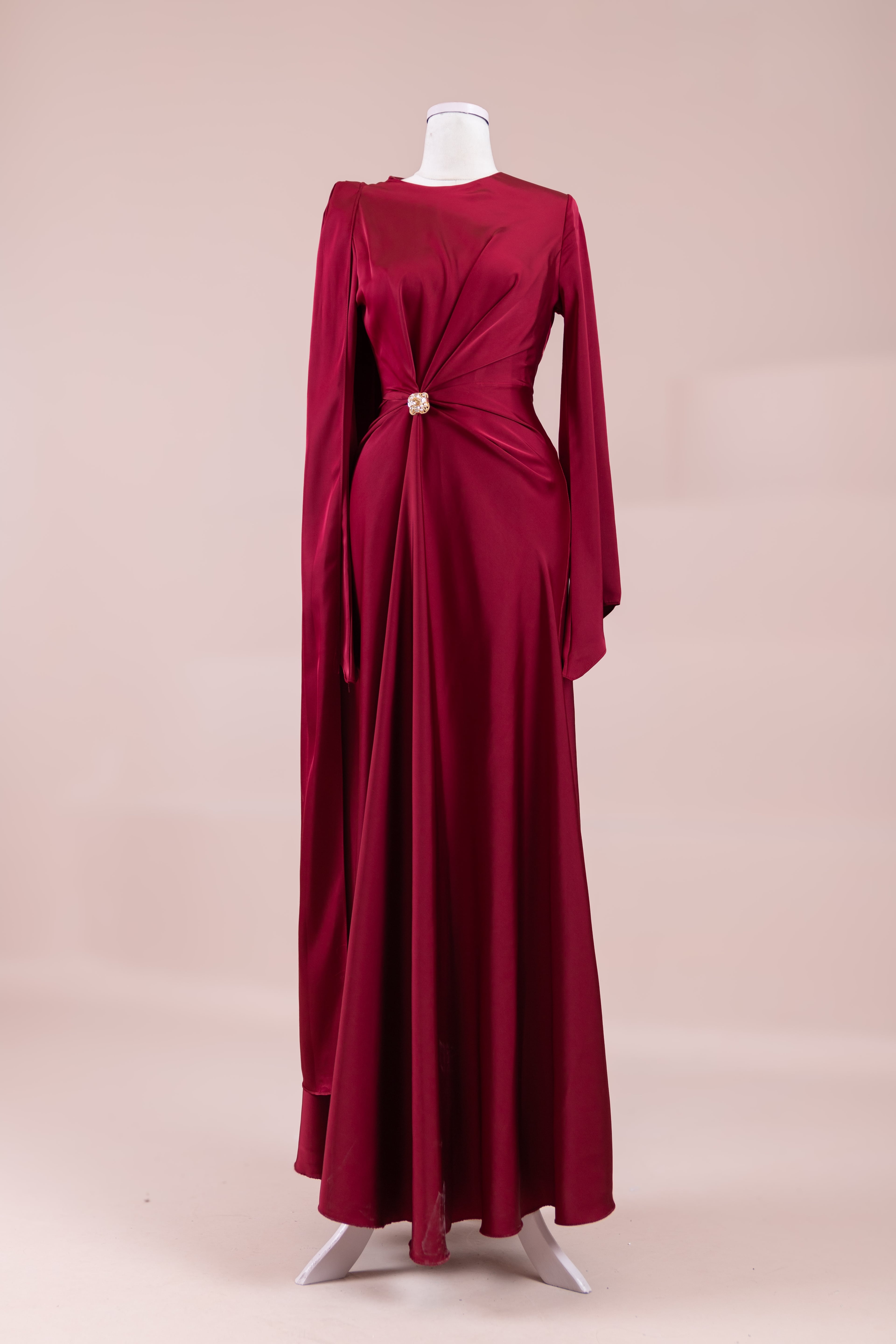 Satenya Tesettür Abiye - Burgundy