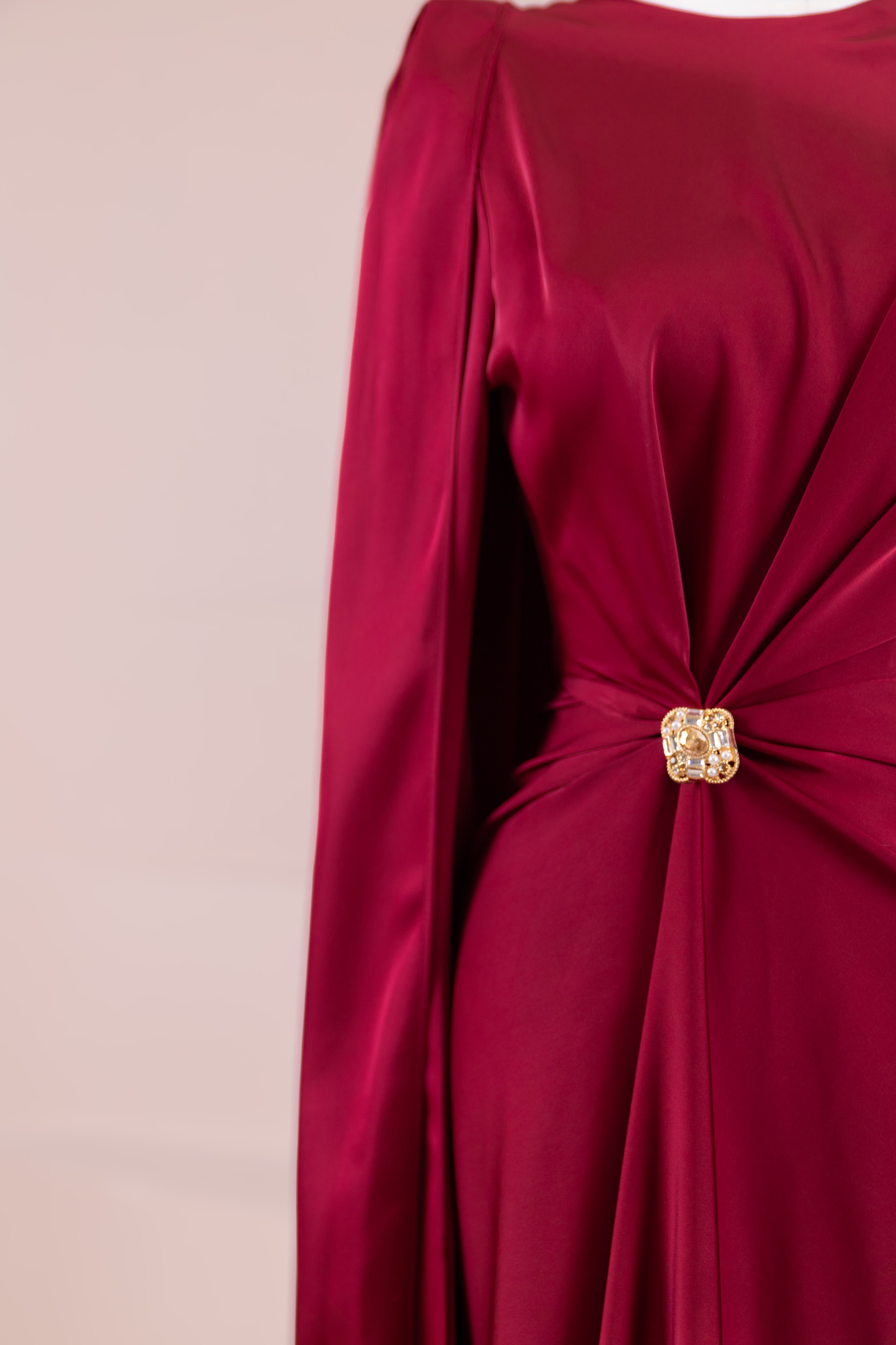 Satenya Tesettür Abiye - Burgundy