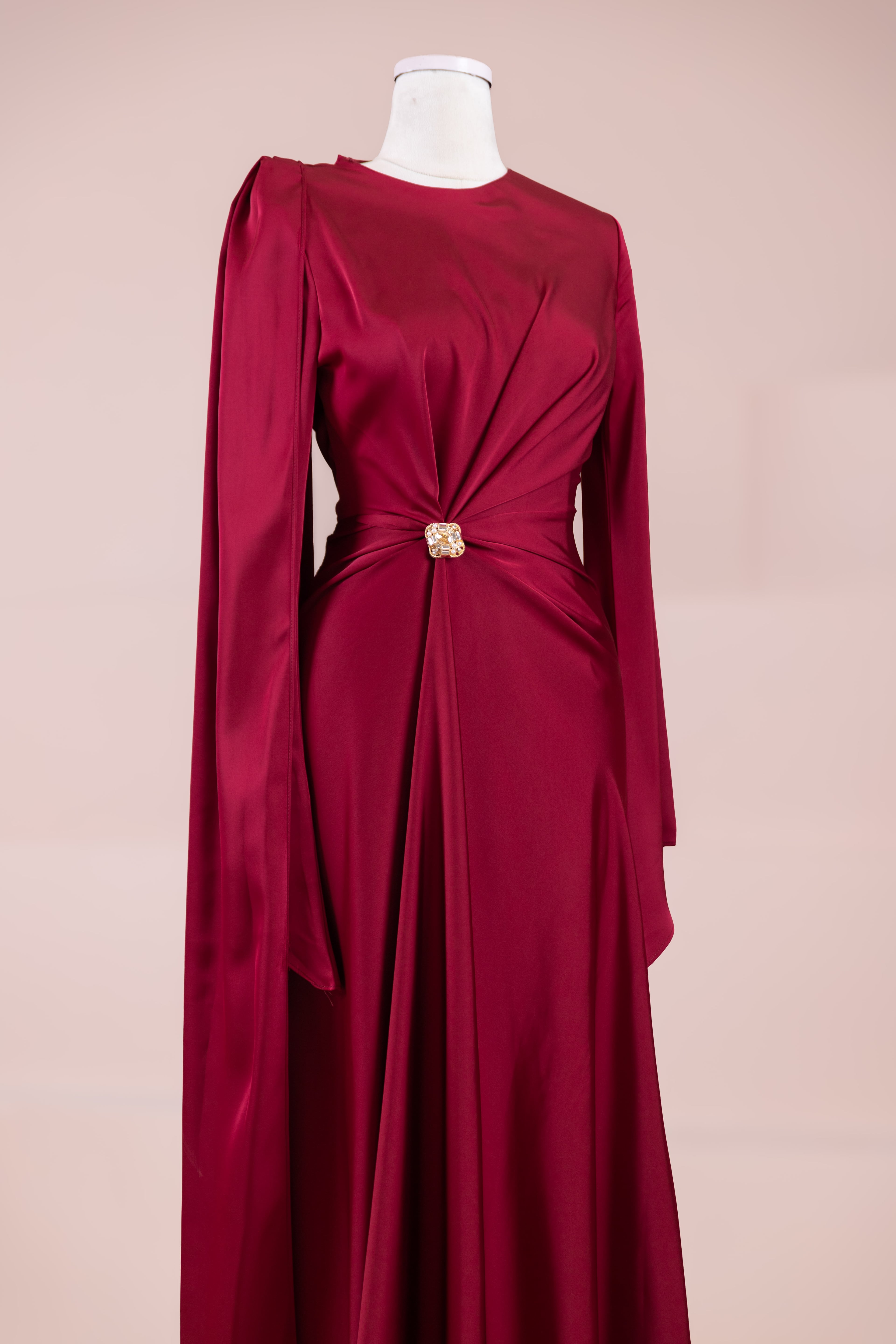 Satenya Tesettür Abiye - Burgundy
