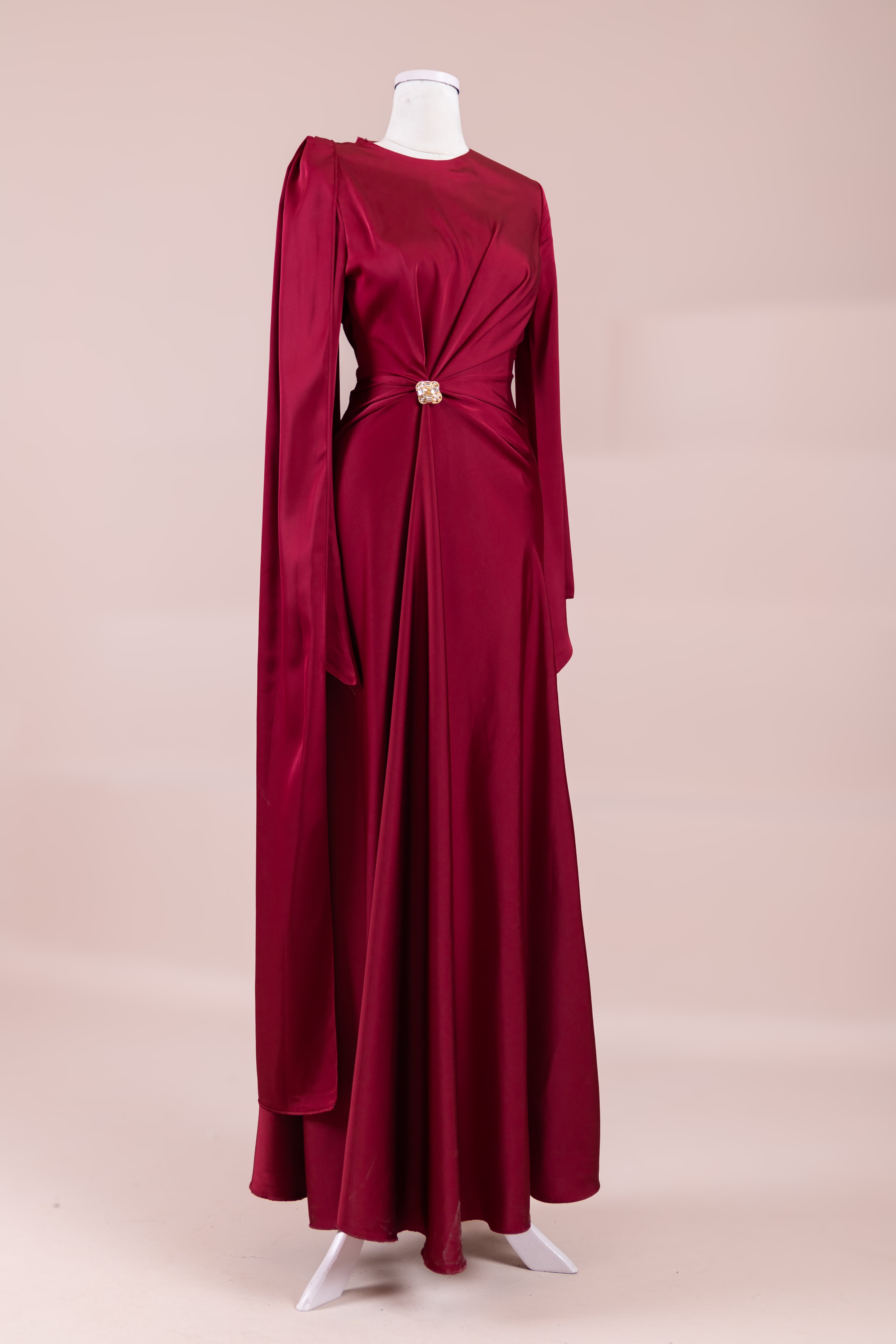 Satenya Tesettür Abiye - Burgundy