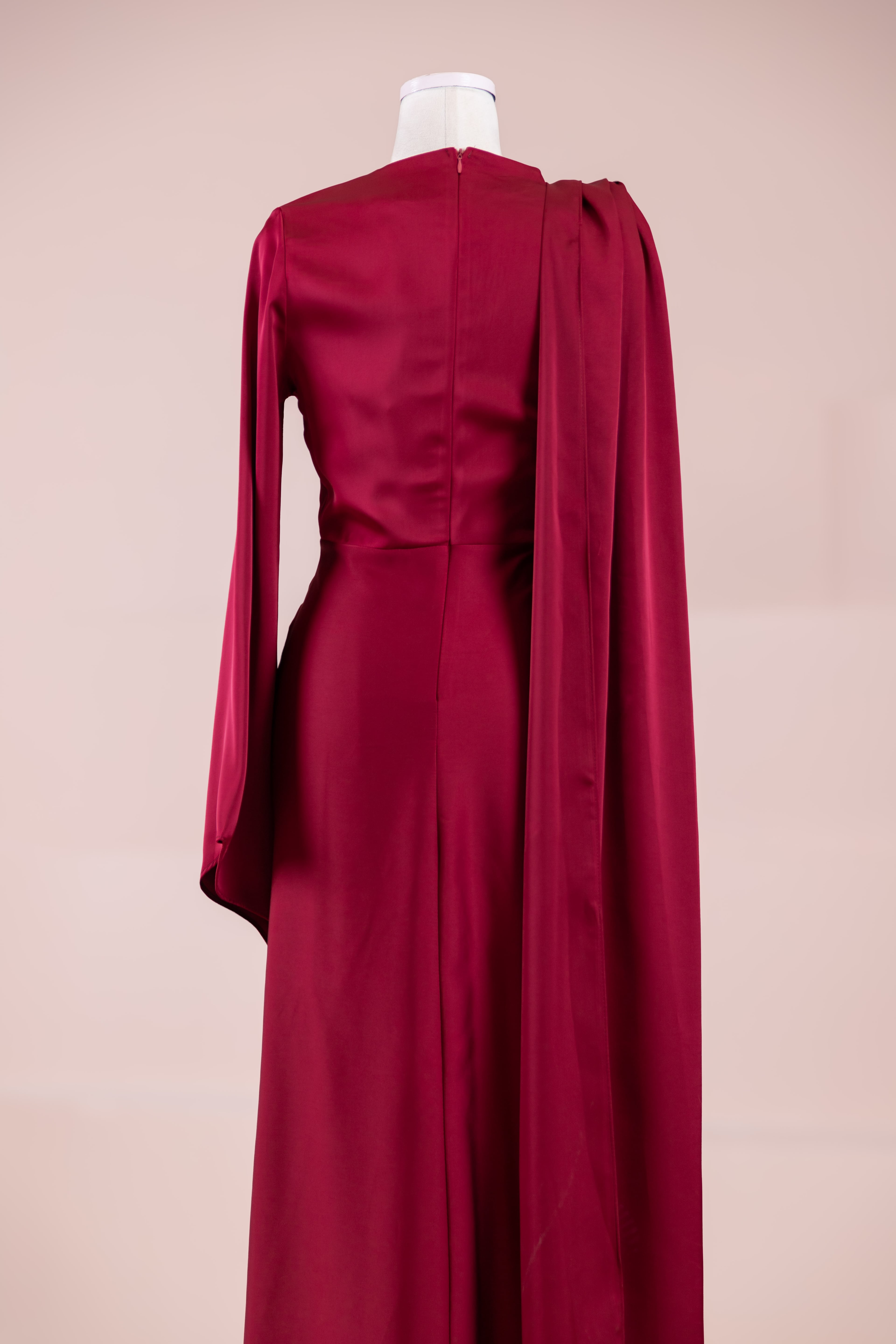 Satenya Tesettür Abiye - Burgundy