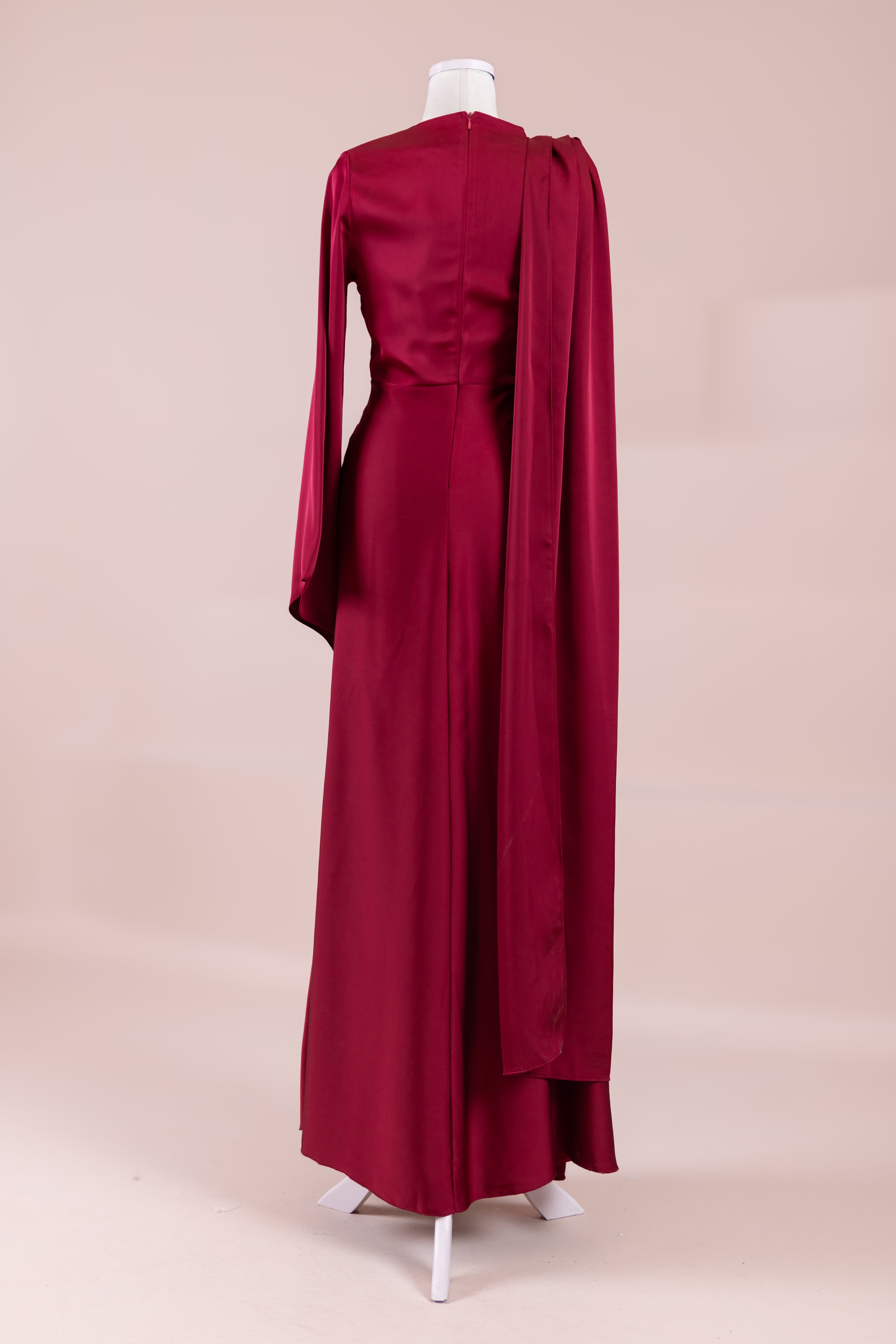 Satenya Tesettür Abiye - Burgundy