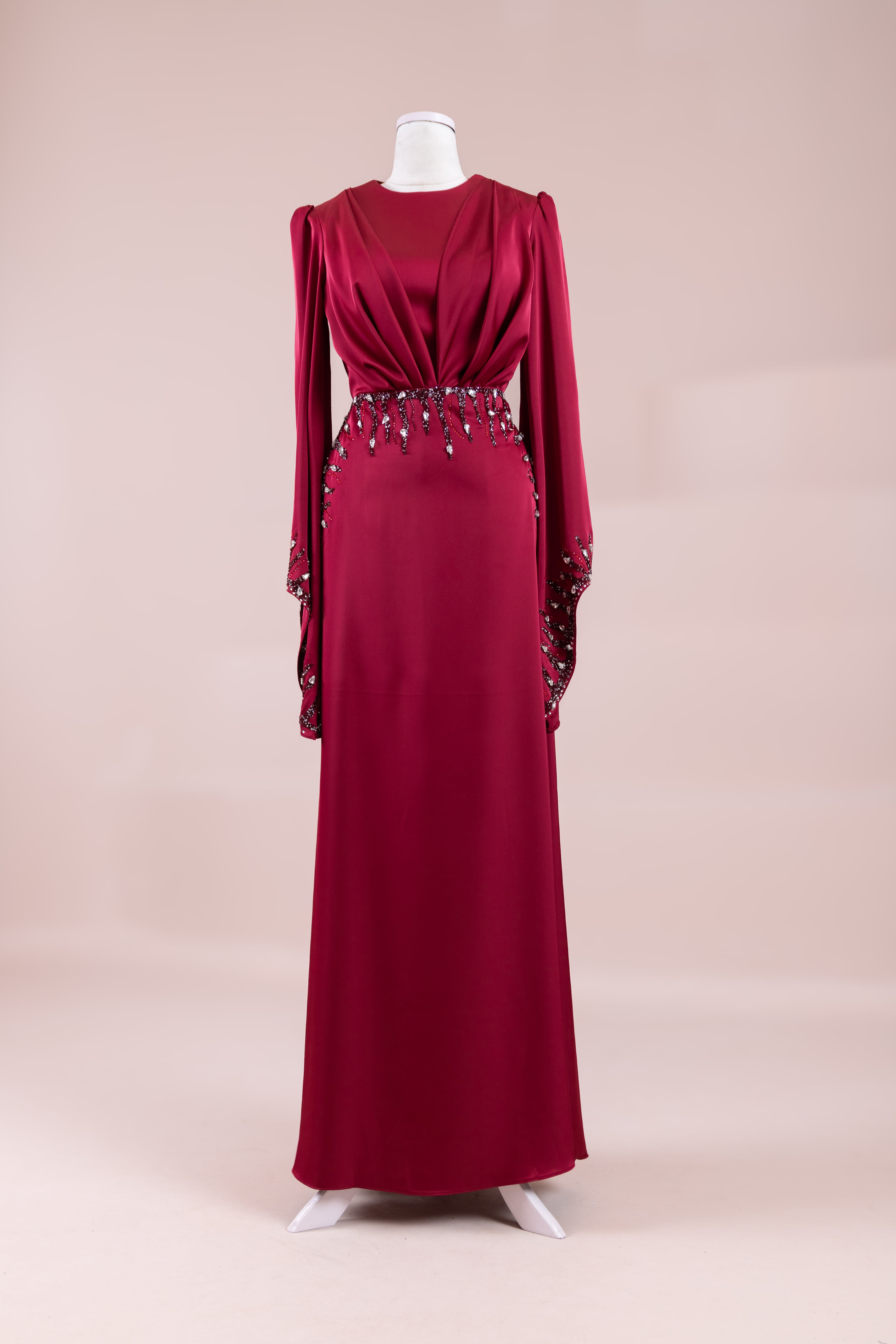 Sue Tesettür Abiye  - Burgundy