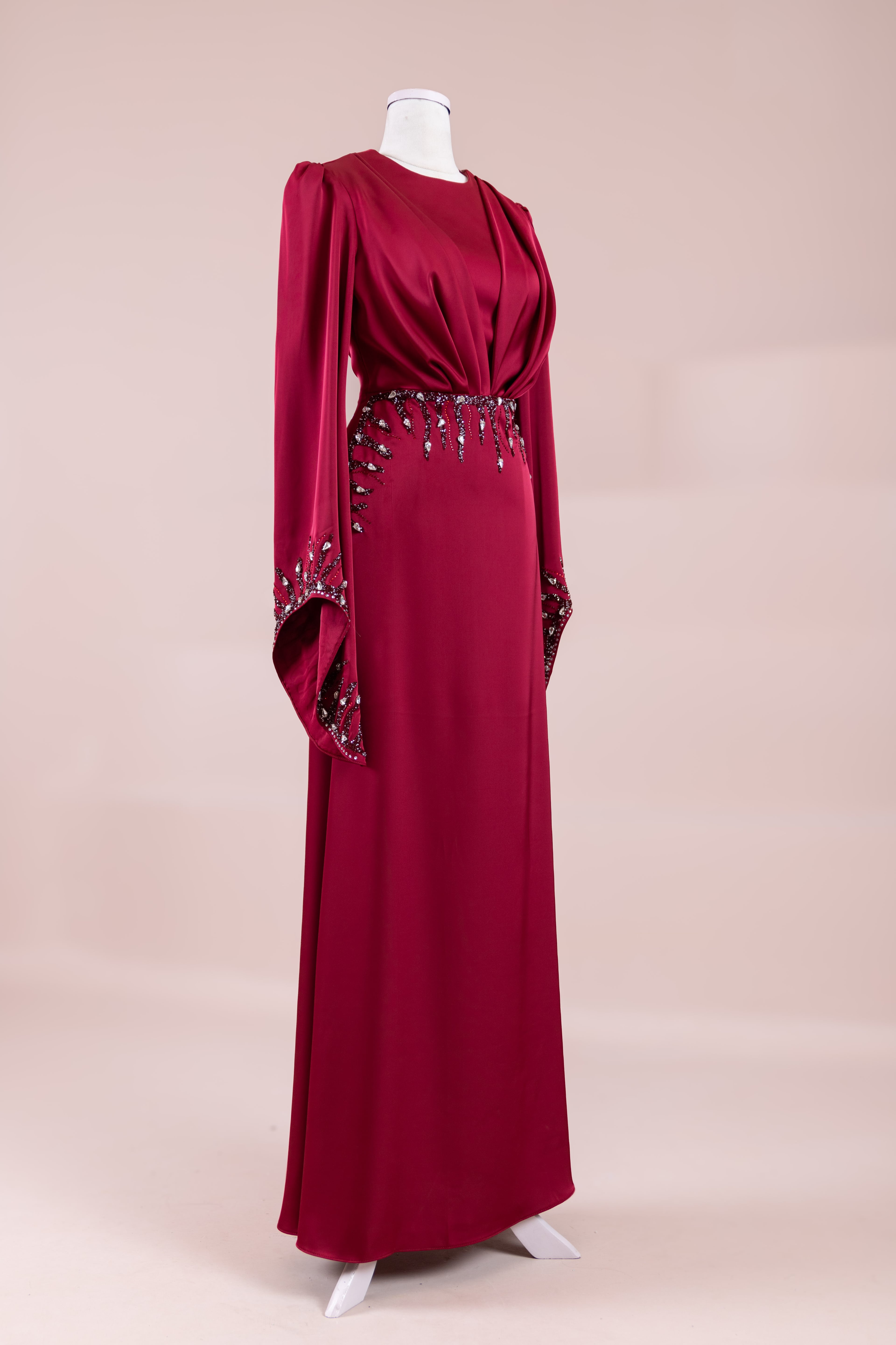 Sue Tesettür Abiye  - Burgundy