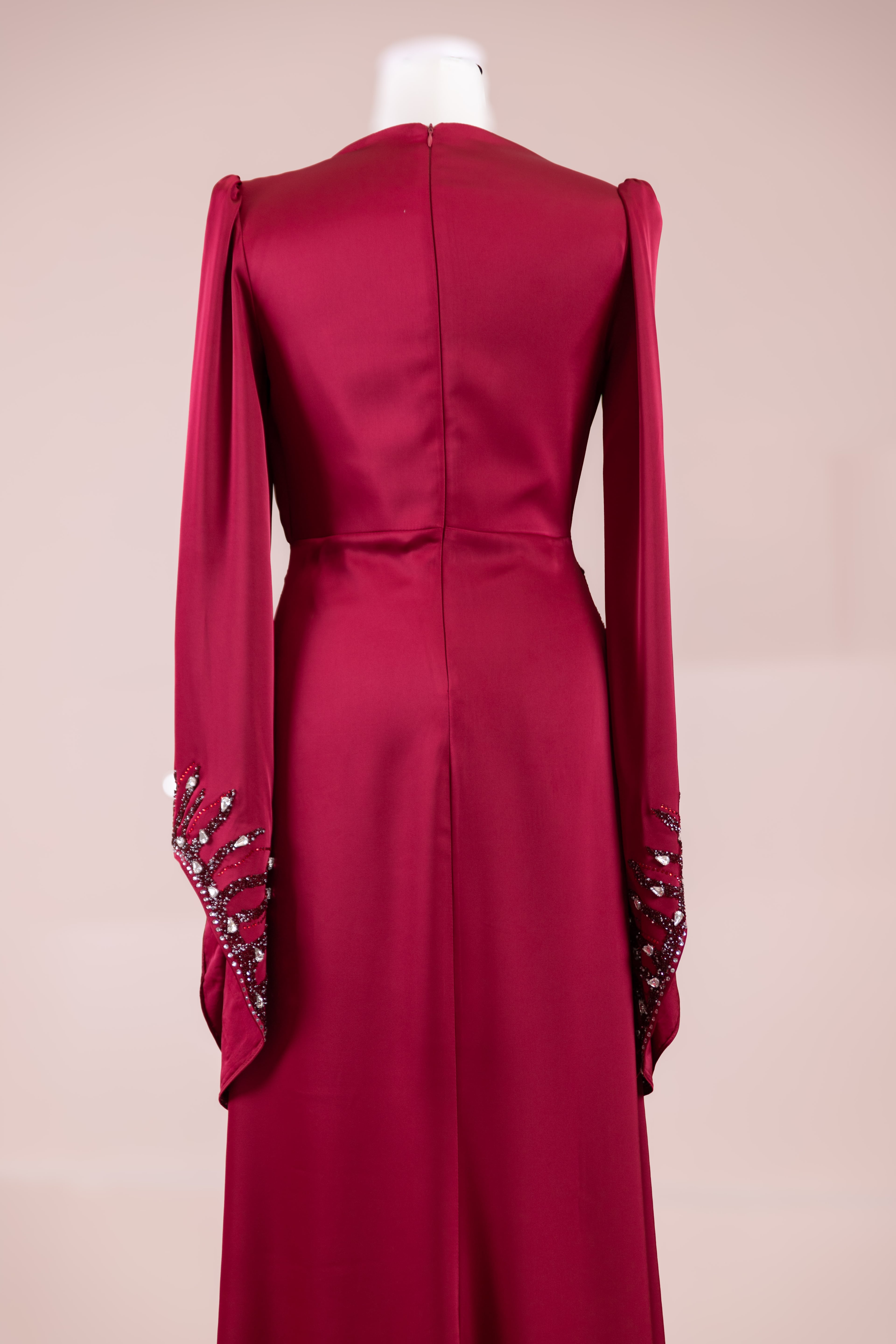 Sue Tesettür Abiye  - Burgundy