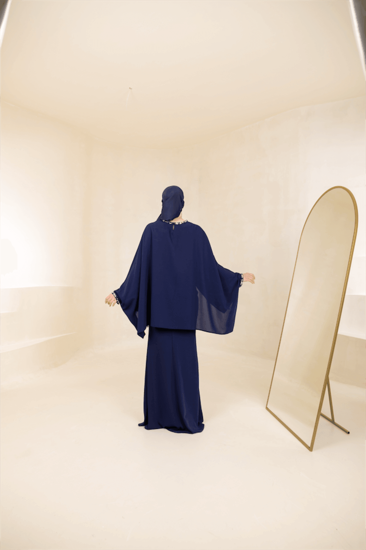 Eveline Hijab Evening Dress - Navy Blue