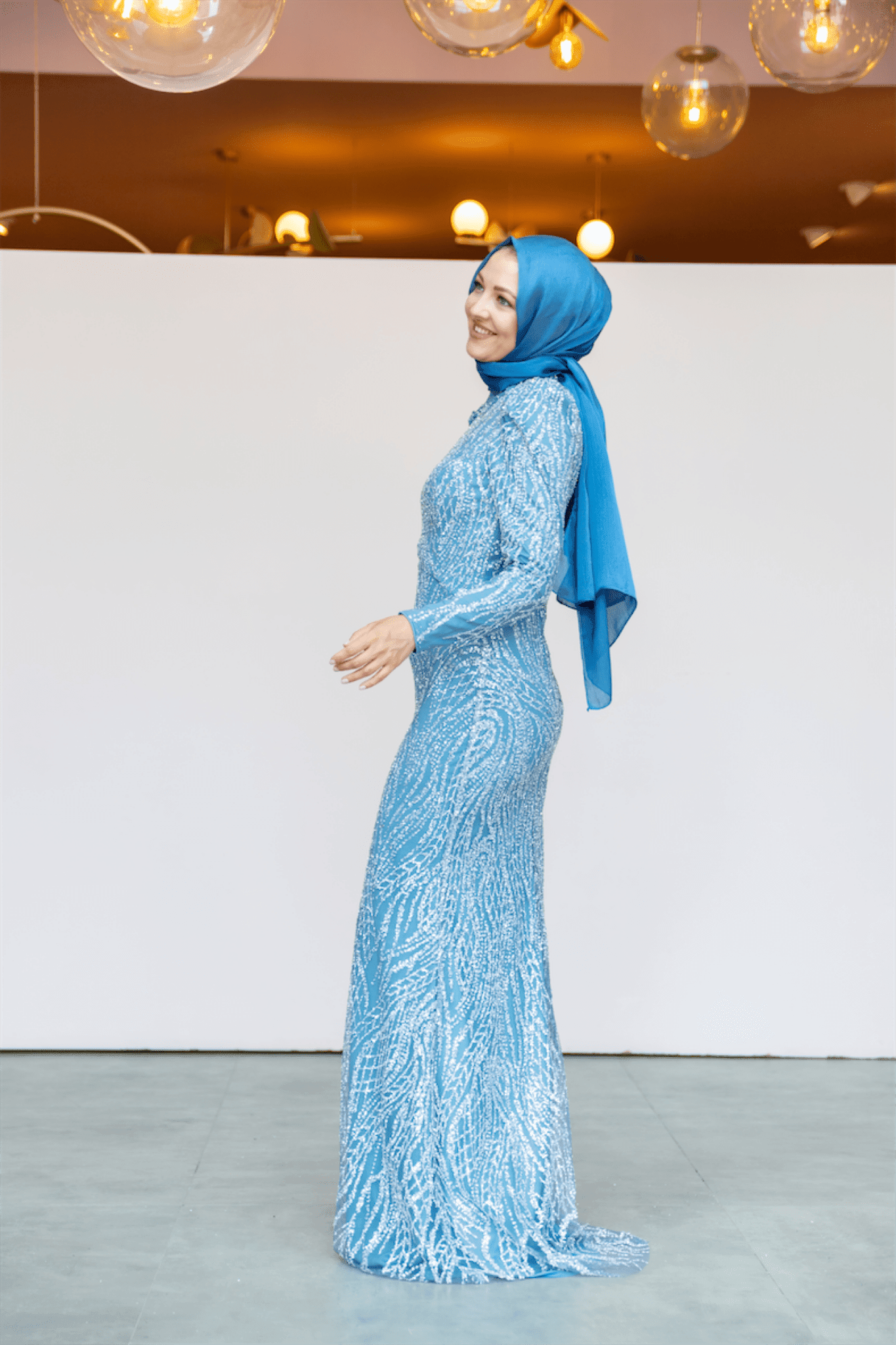 Asilen Hijab Evening Dress - Blue