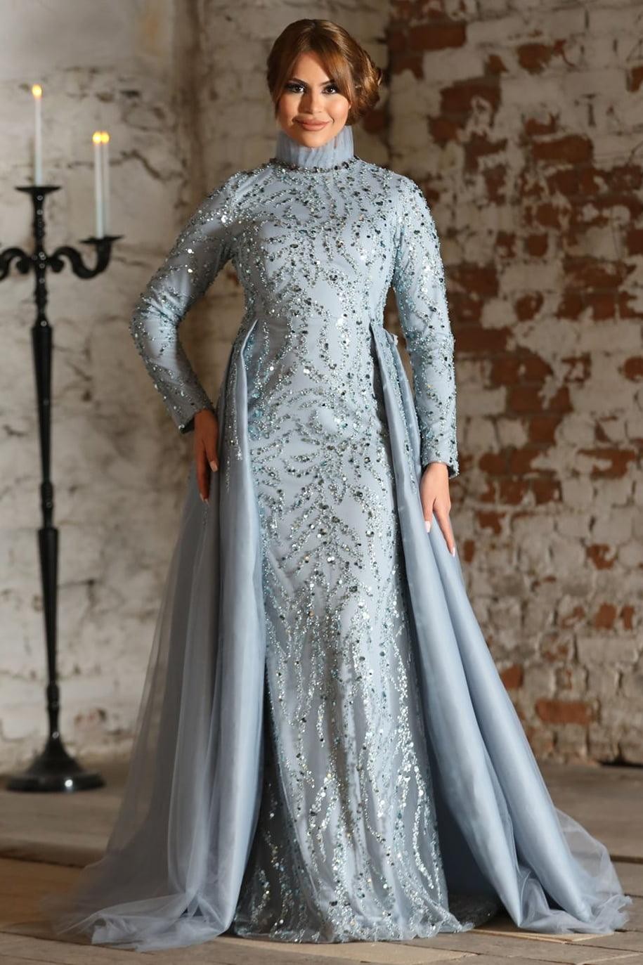 Amaya Hijab Evening Dress - Blue