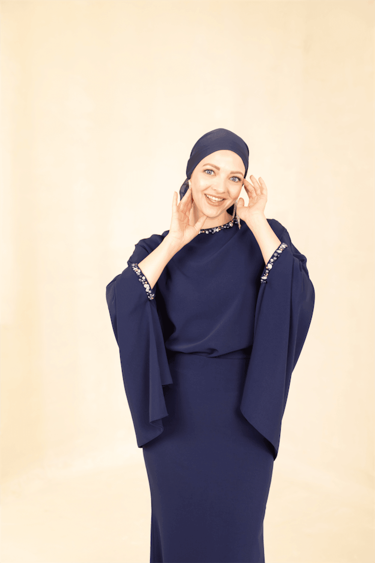 Eveline Hijab Evening Dress - Navy Blue