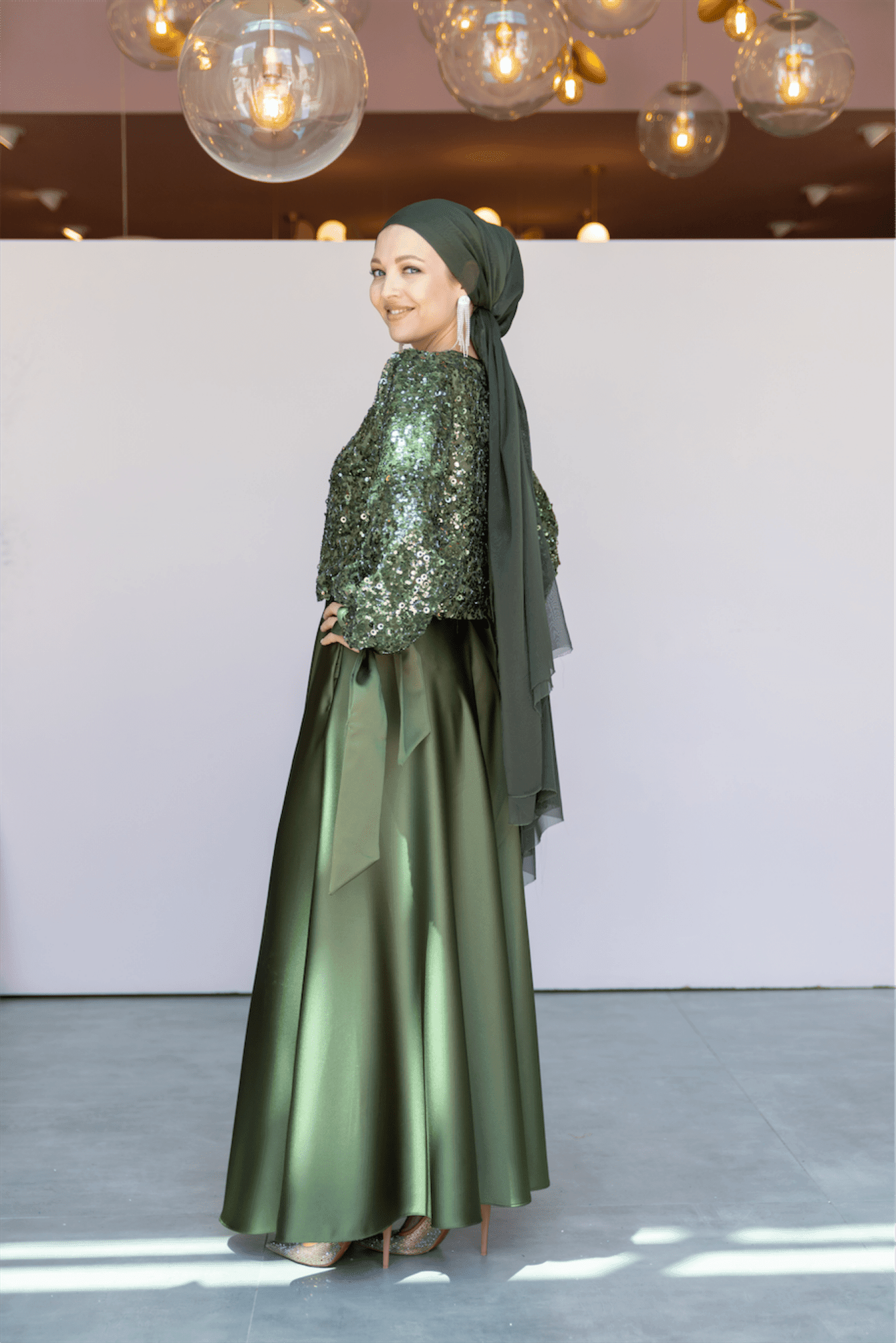 Ferce Hijab Evening Dress - Khaki