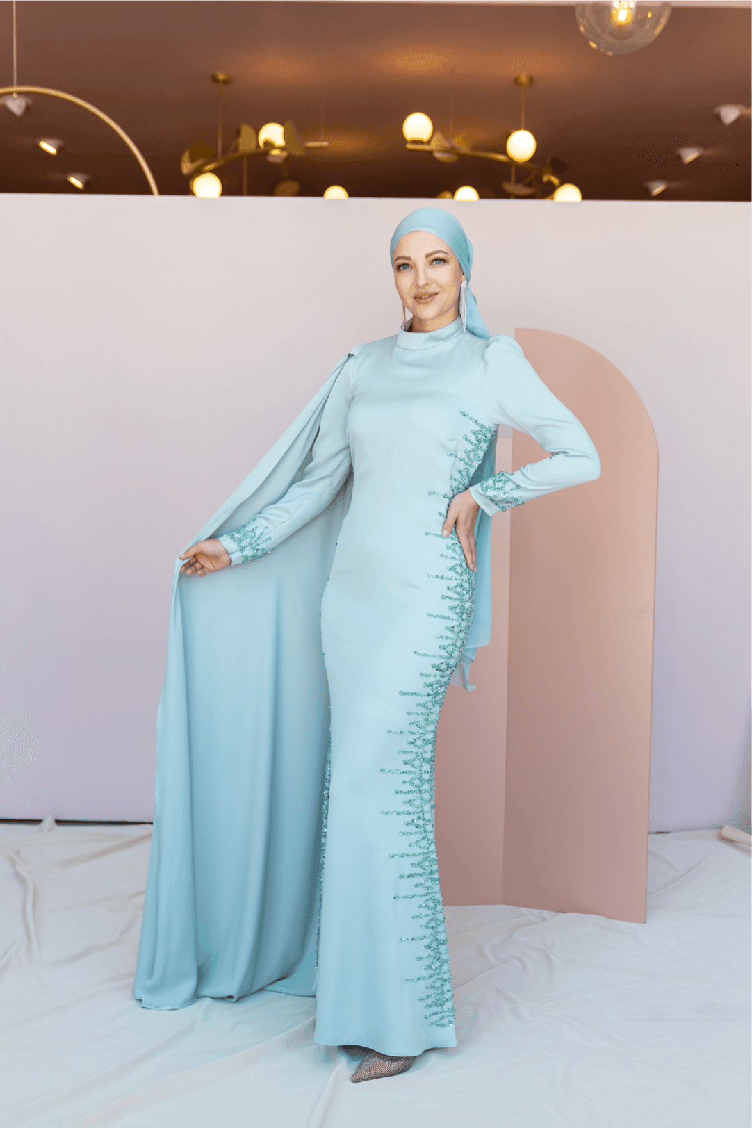 Anetta Hijab Evening Dress - Water Green