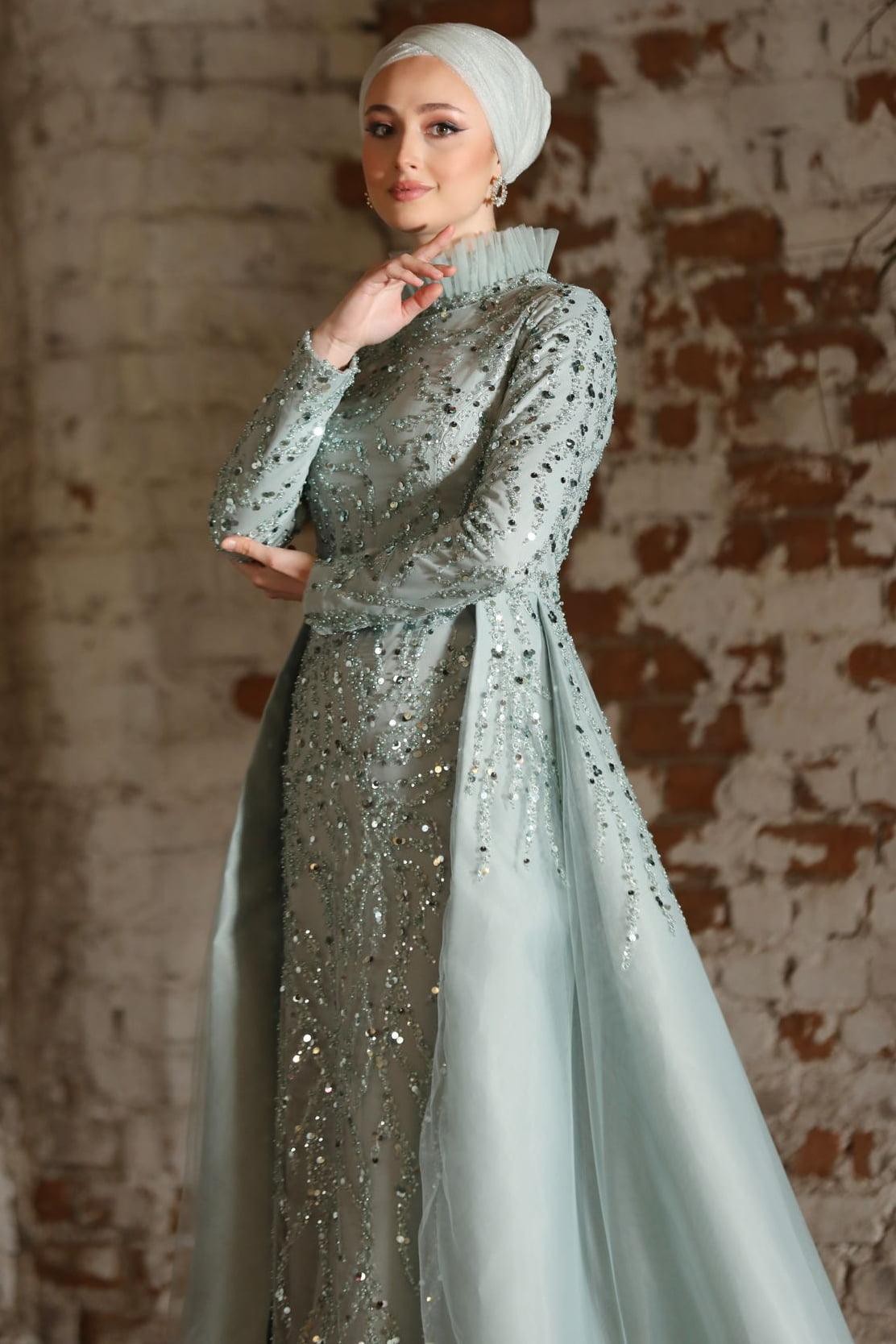 Amaya Hijab Evening Dress - Mint