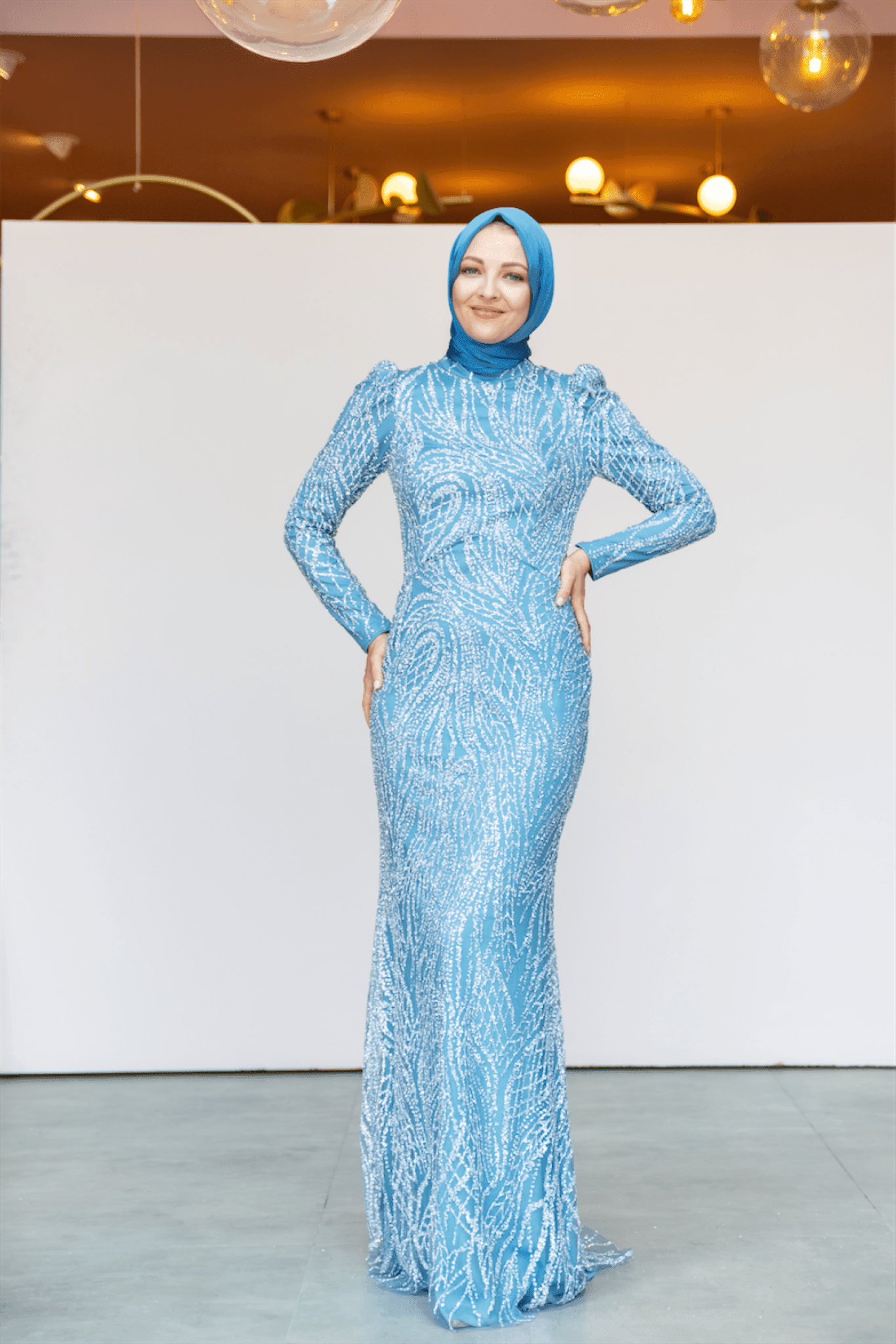 Asilen Hijab Evening Dress - Blue