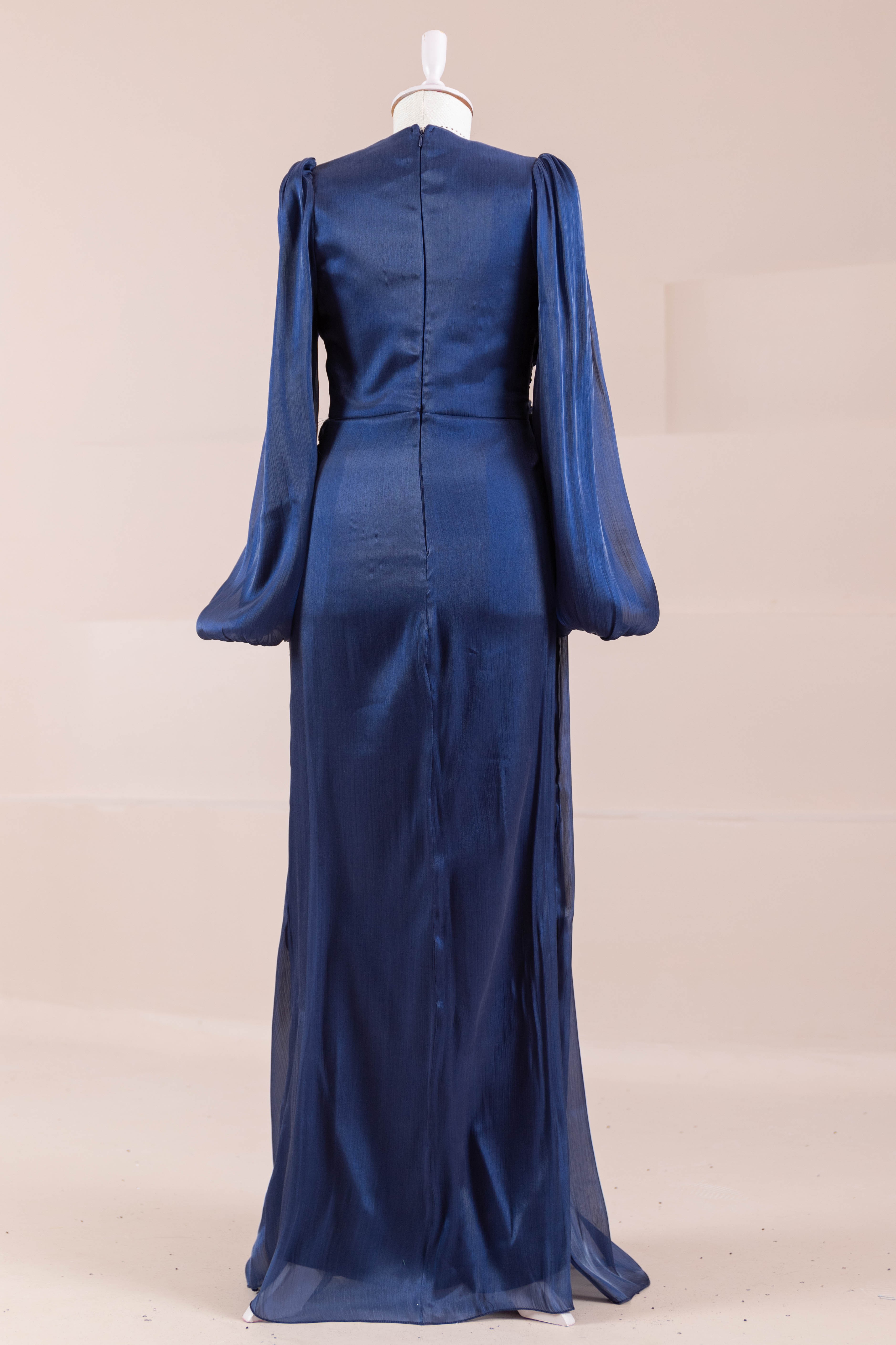 Çiçekli Lotus Tesettür Abiye - Navy Blue