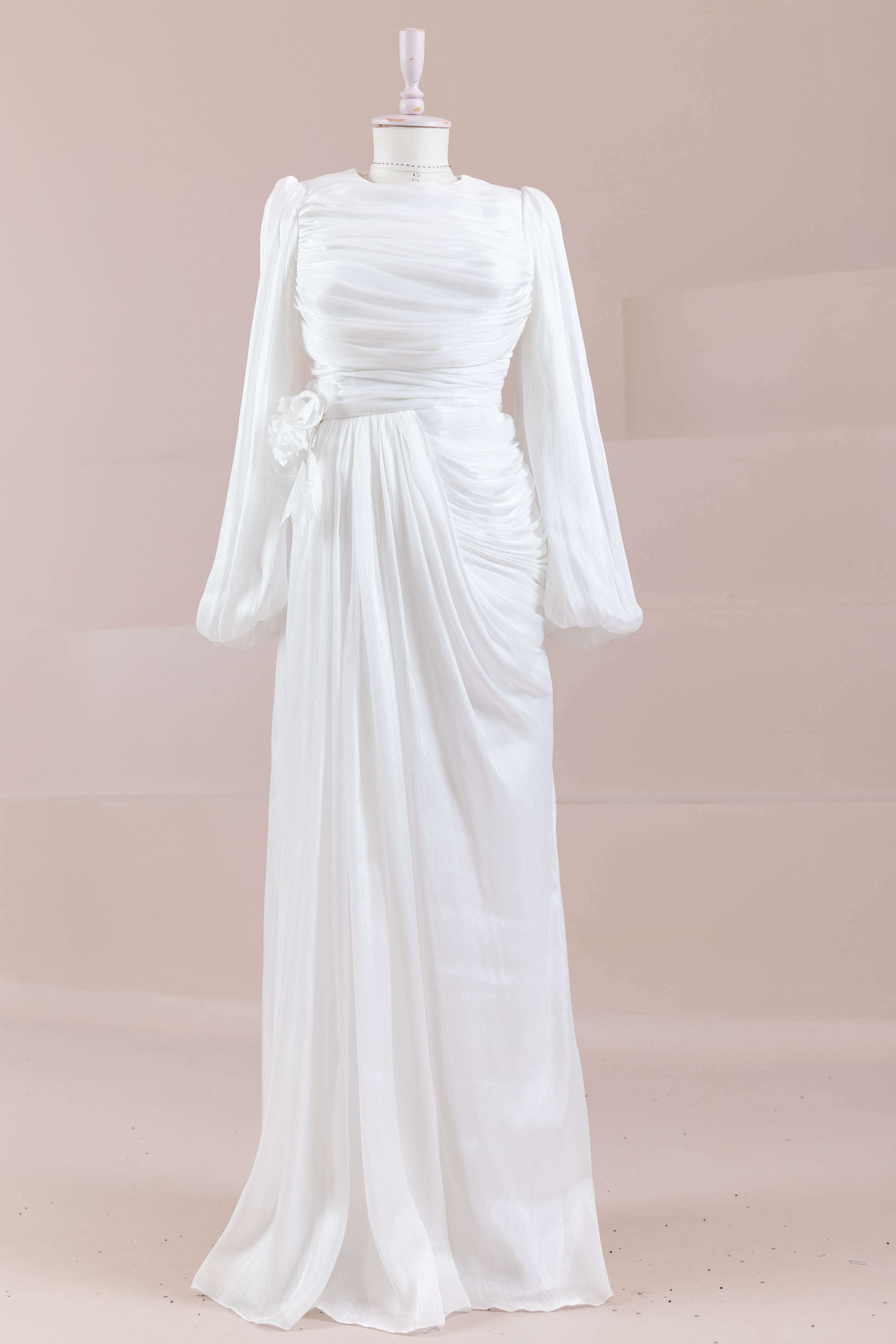 Çiçekli Lotus Tesettür Abiye - White