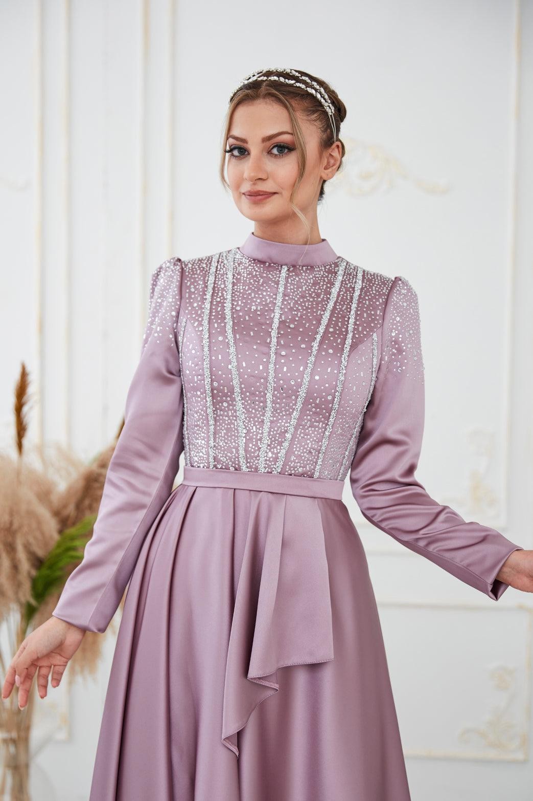 Fiona Hijab Evening Dress - Lilac