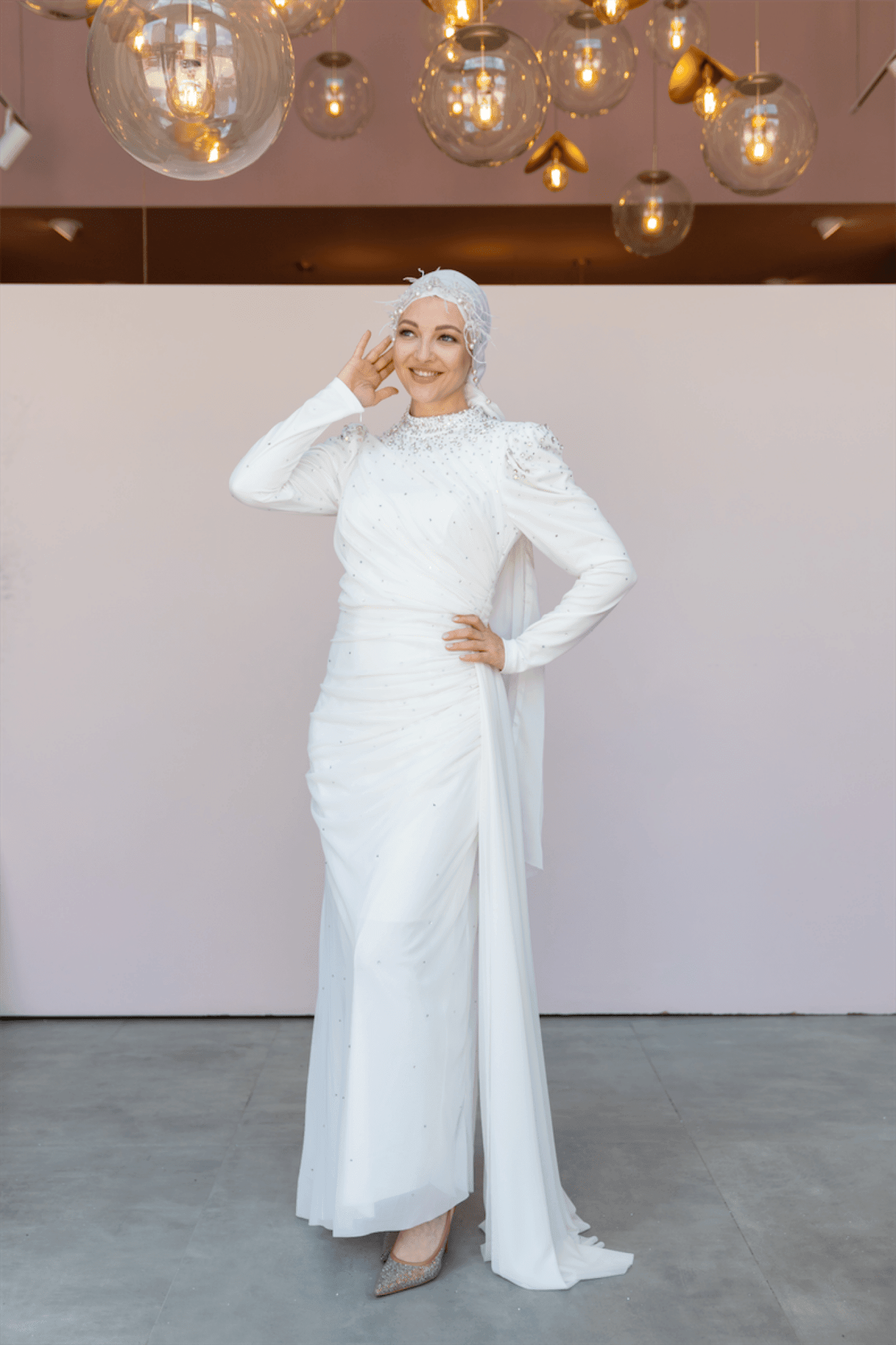 Stoneart Hijab Evening Dress - Ecru