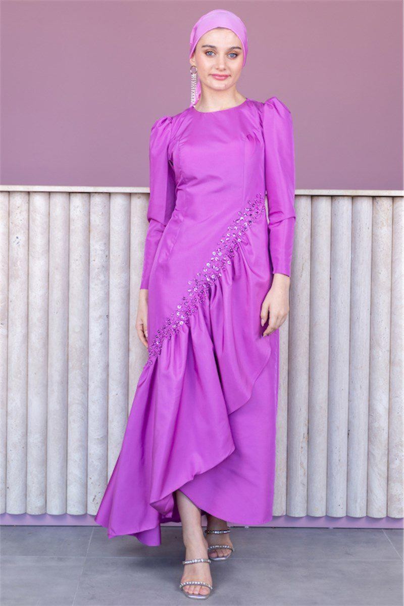 Taffeta Hijab Evening Dress - Fuchsia