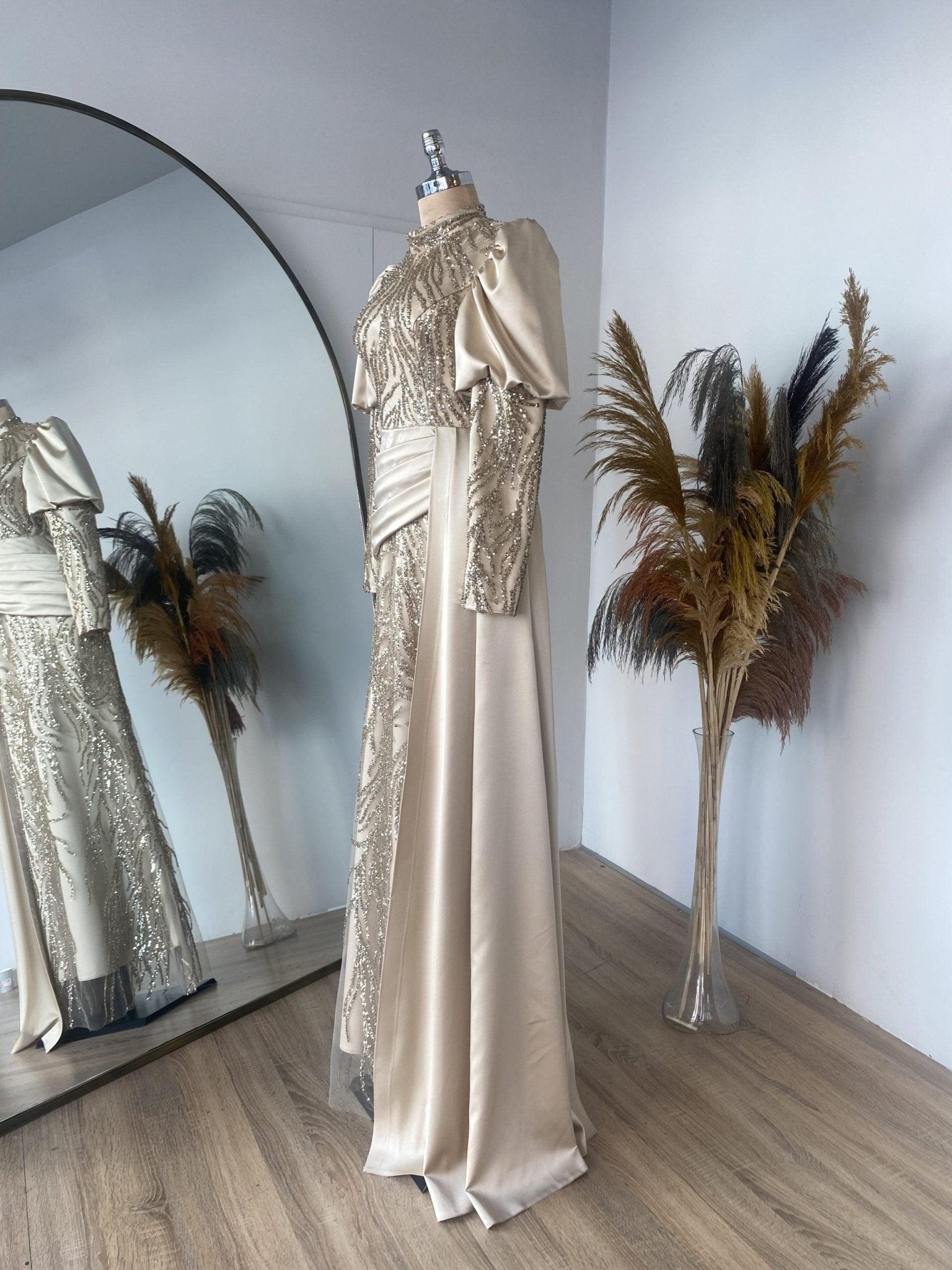 Elena Hijab Evening Dress - Gold