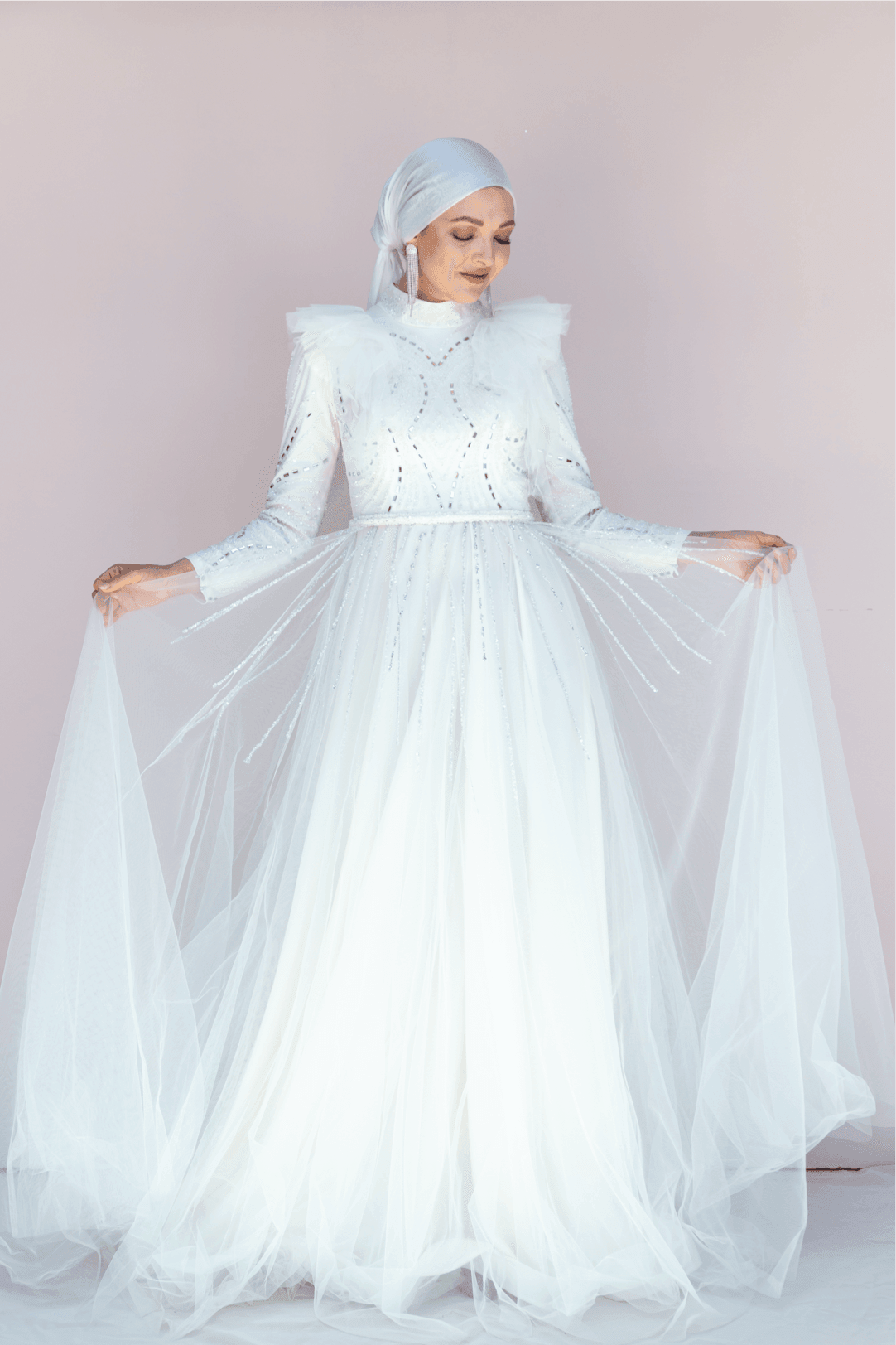 Rosette Hijab Evening Dress - White