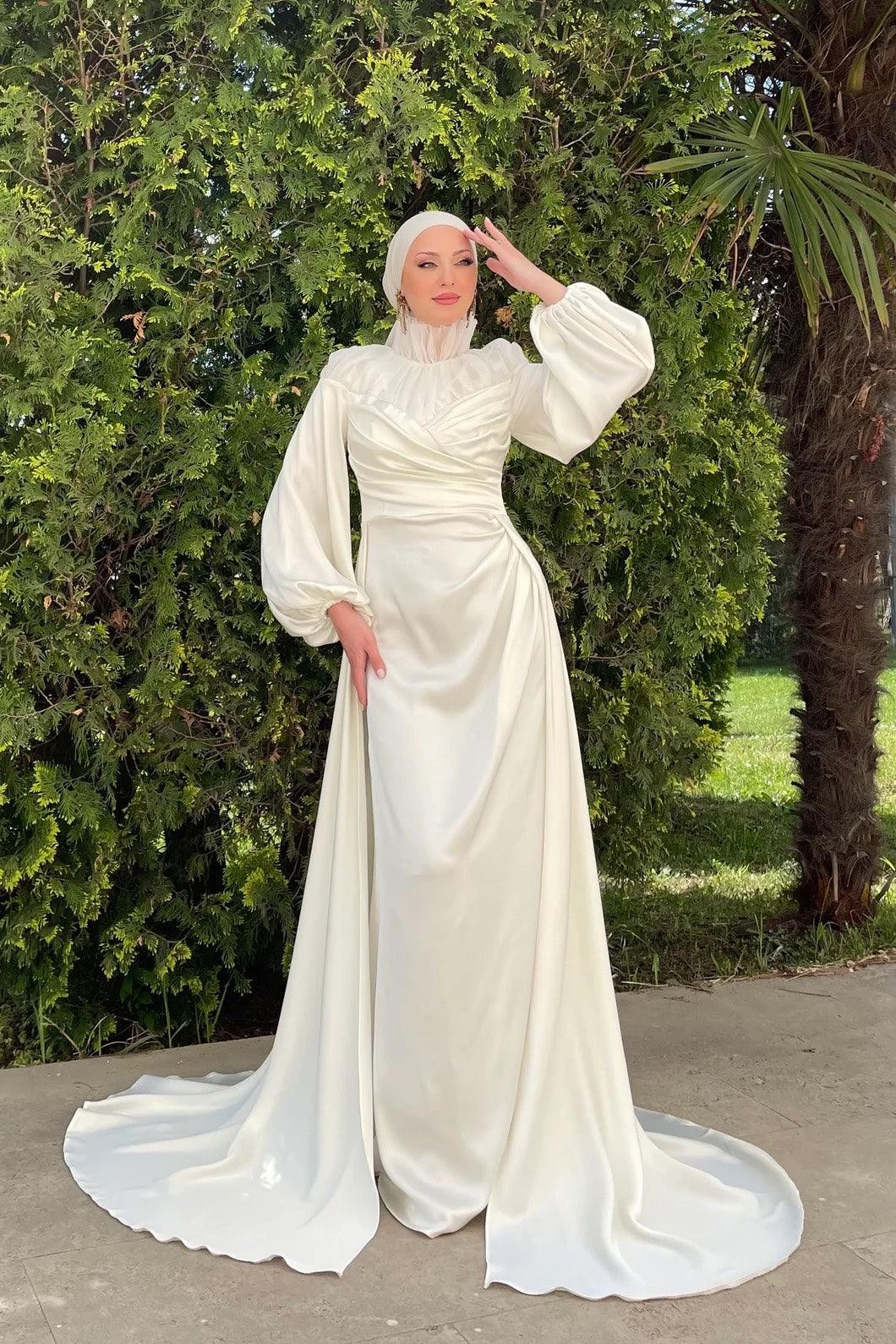 Eftelya Hijab Evening Dress - Ecru