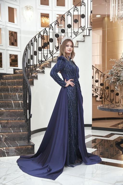 Helen Hijab Evening Dress - Navy Blue