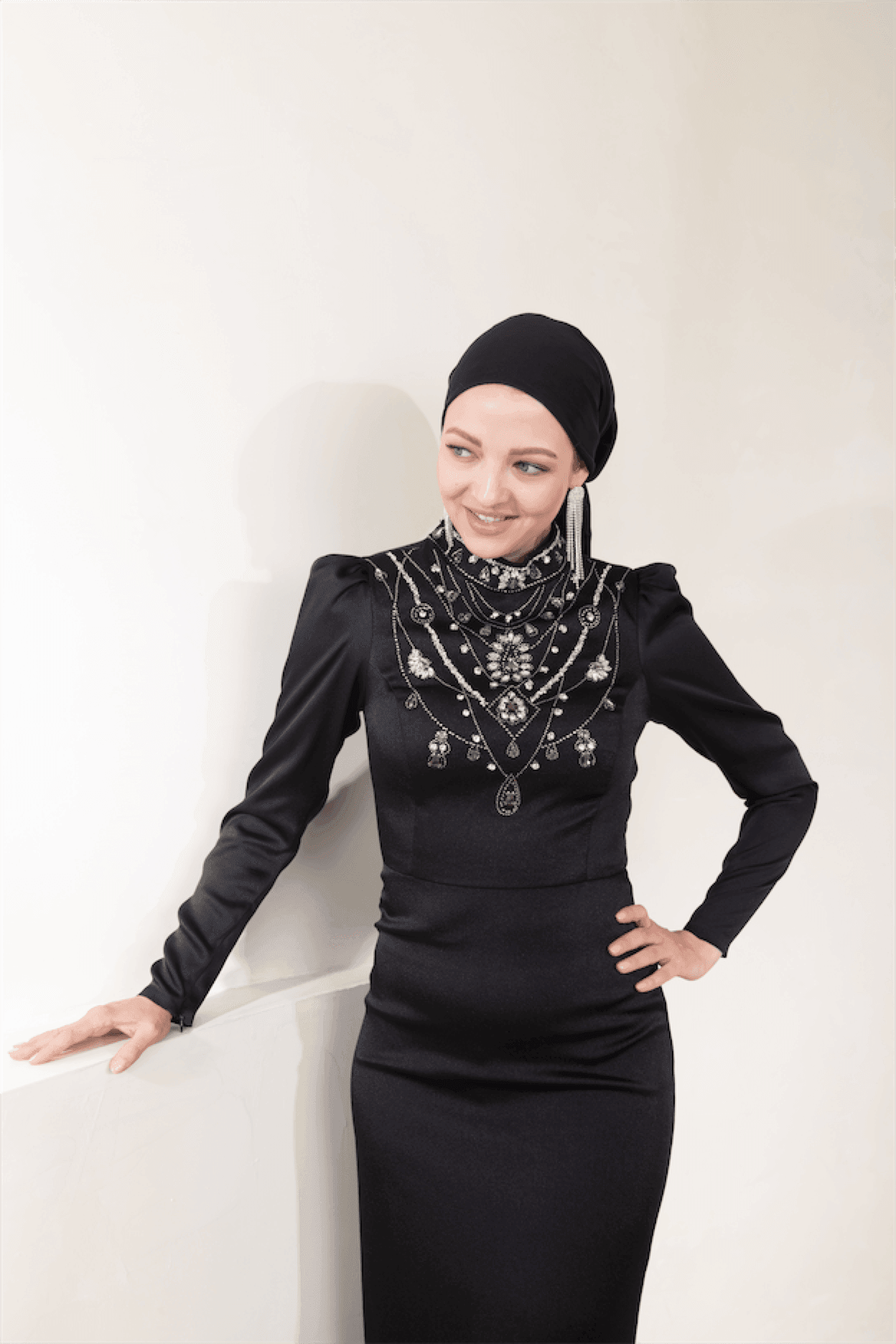 Irene Hijab Evening Dress - Black