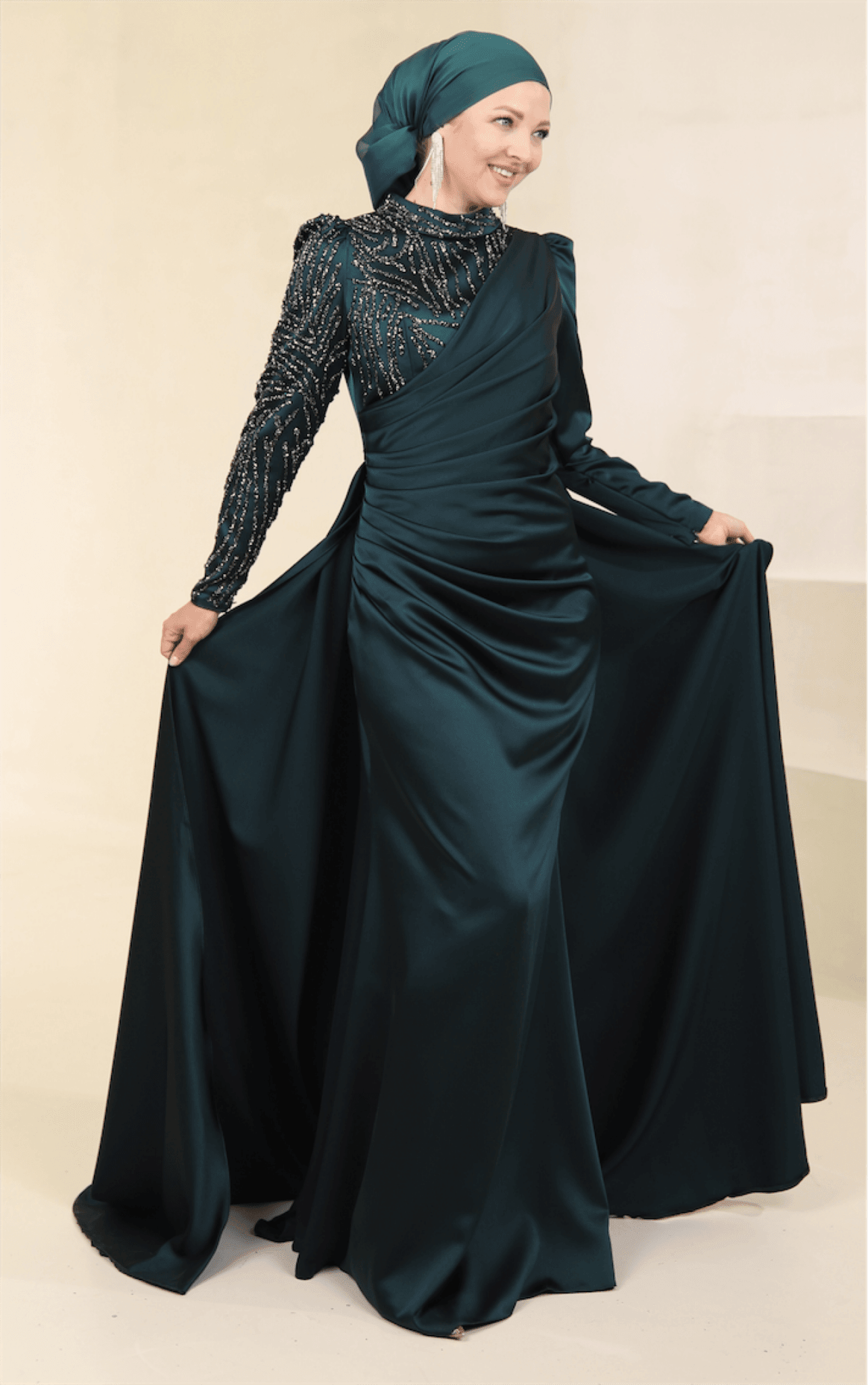 Ester Hijab Evening Dress - Emerald