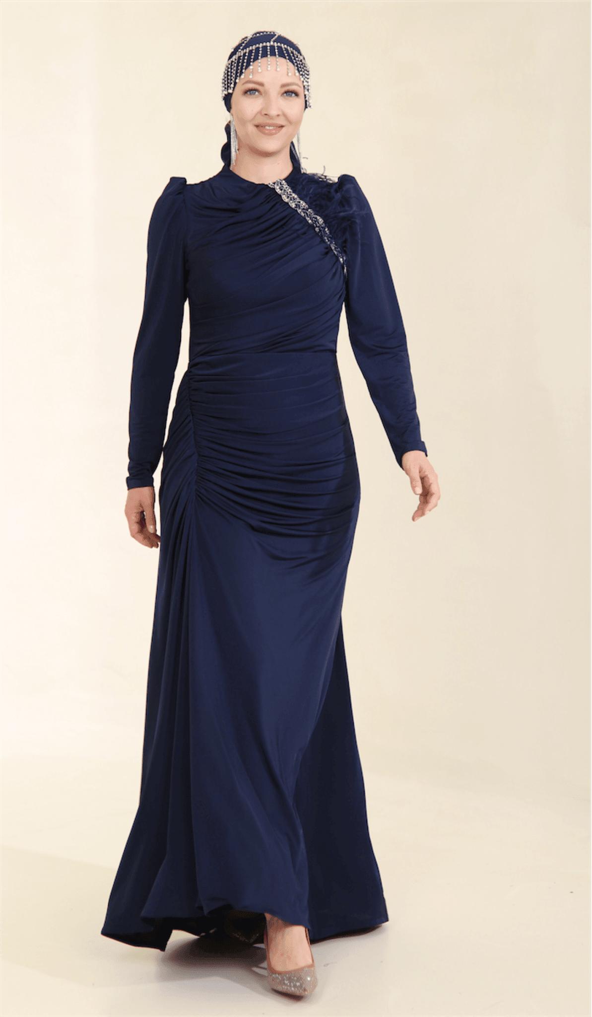 Setri Hijab Evening Dress - Navy Blue