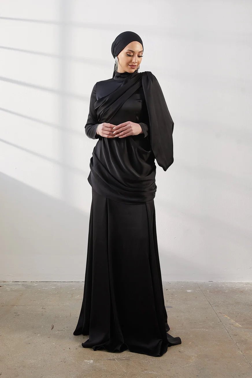 Damla Black Hijab Evening Dress