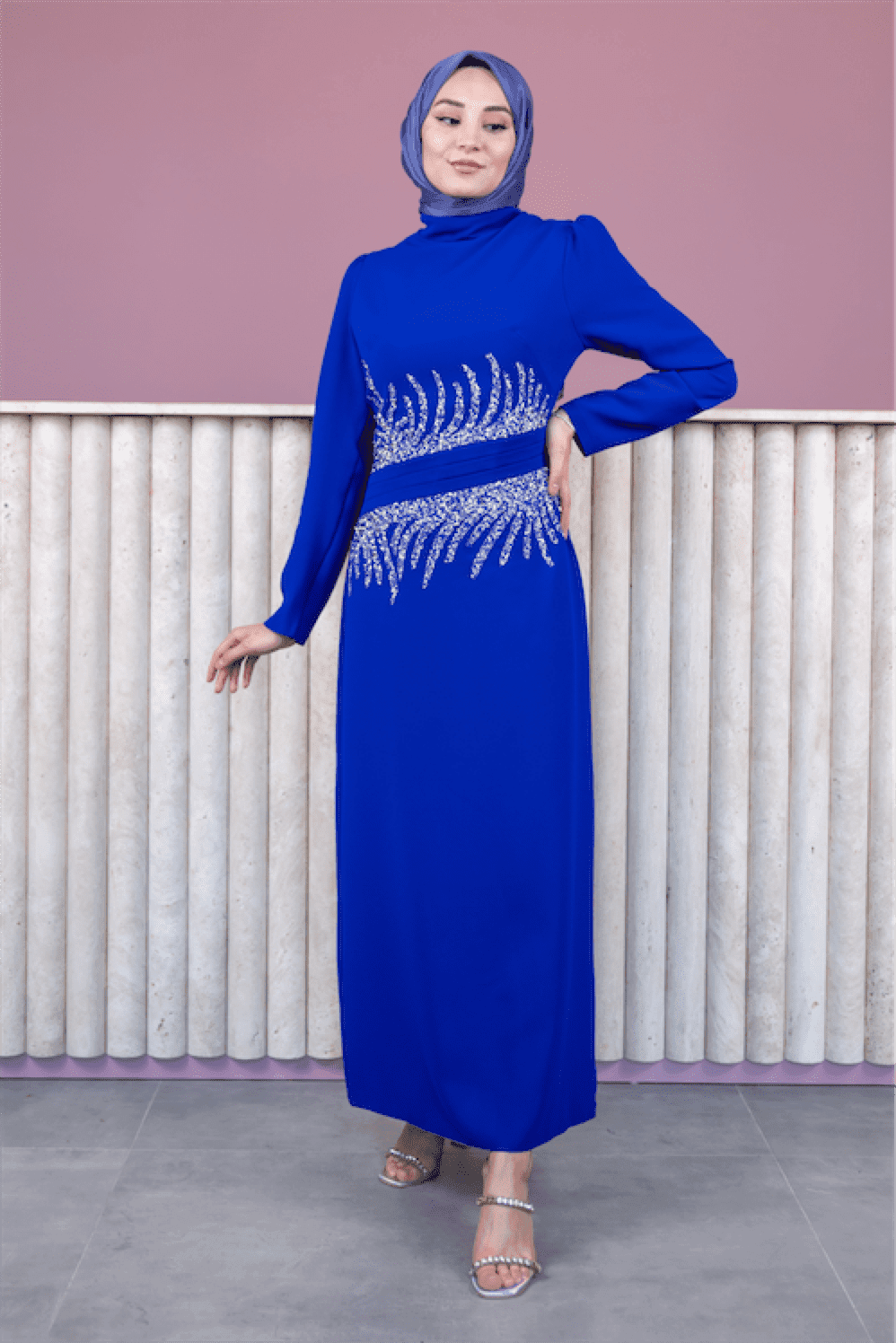 Beste Hijab Evening Dress - Navy Blue