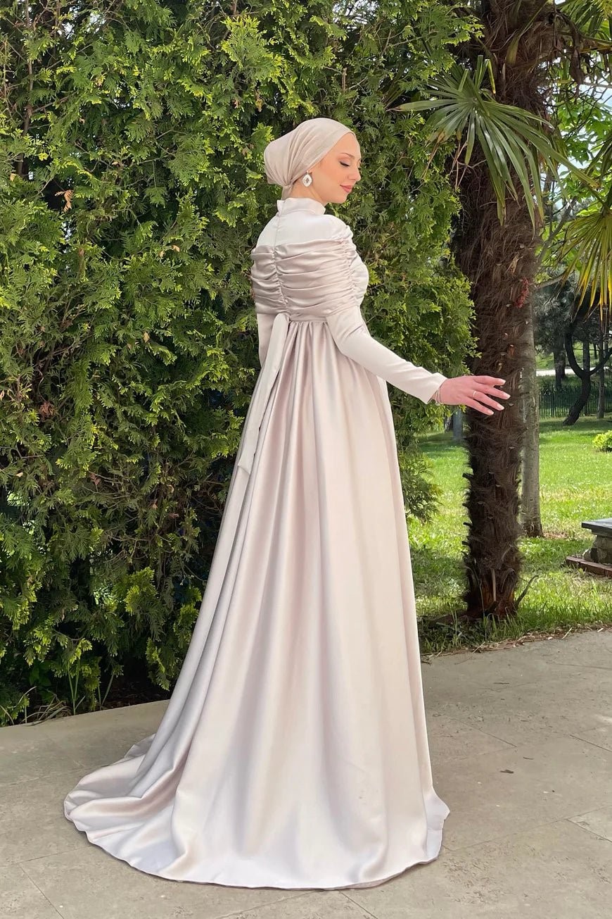 Hüma Hijab Evening Dress - Stone