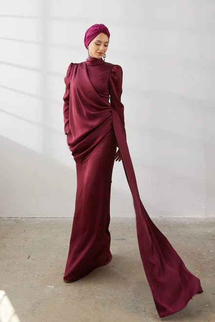 Buse Hijab Evening Dress - Cherry Rotten