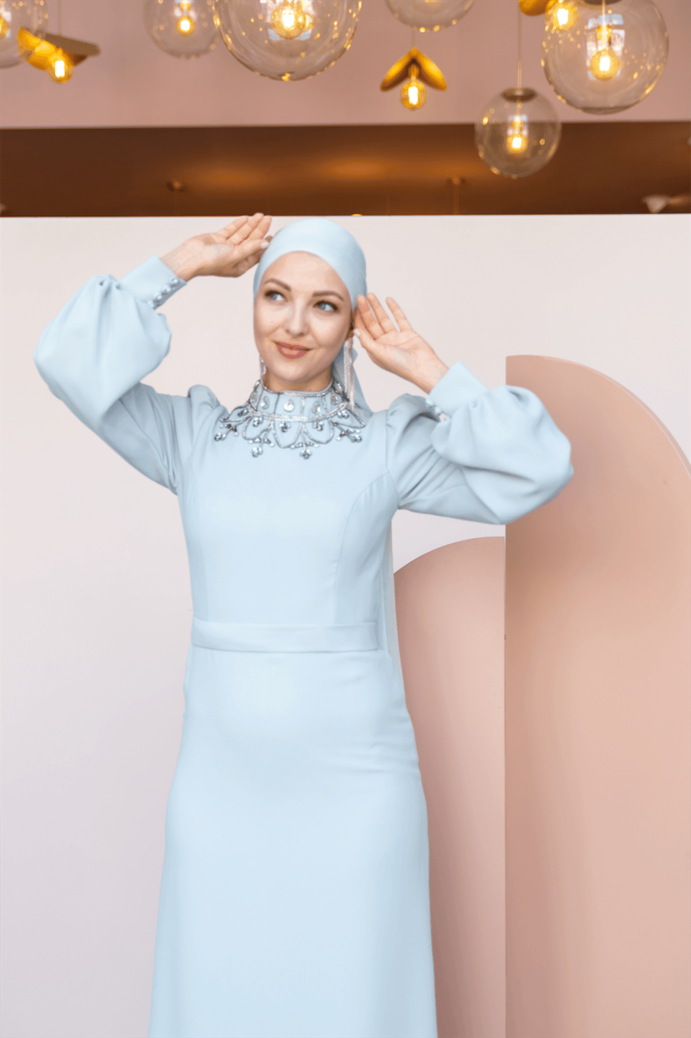 Taçmahal Hijab Evening Dress - Blue