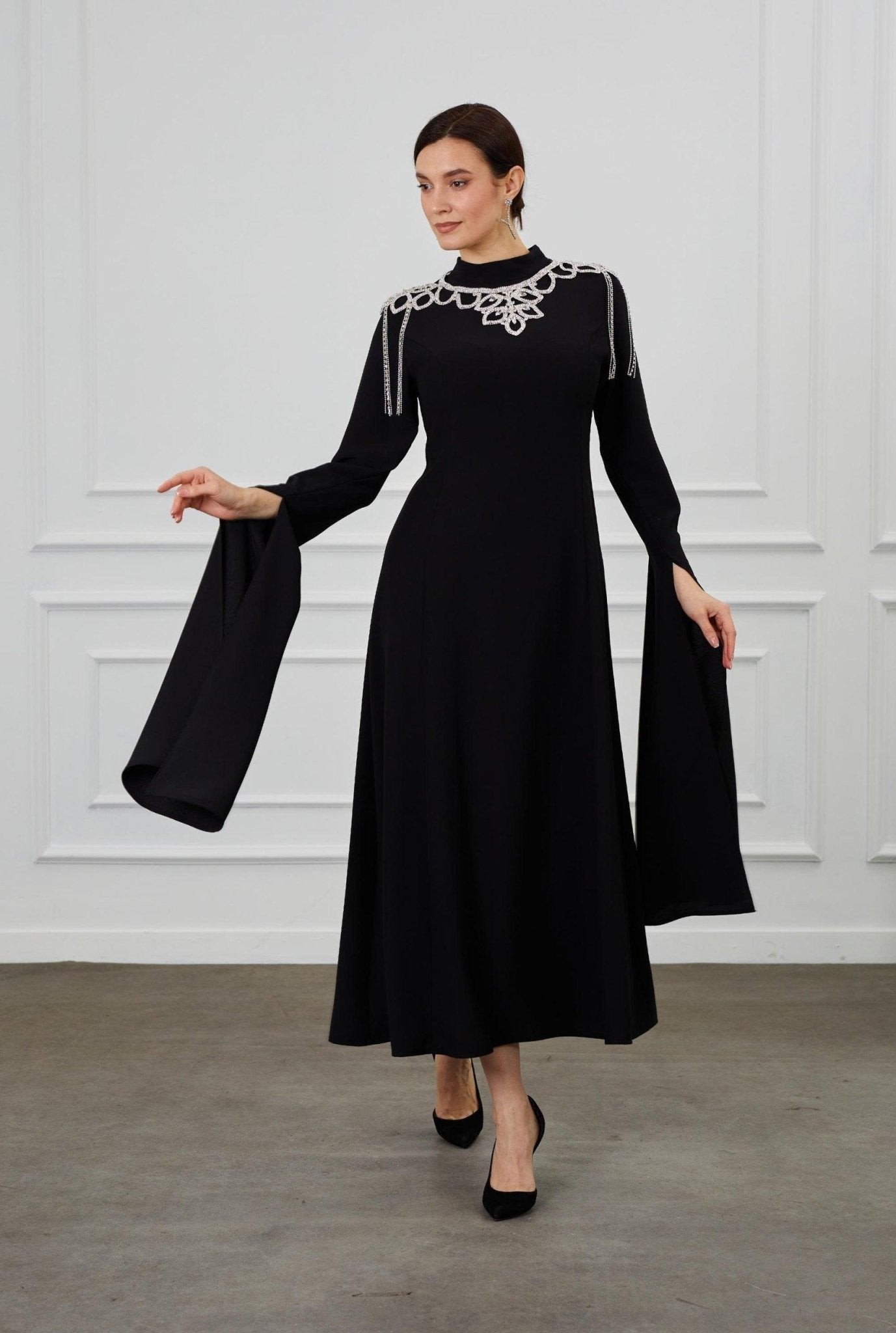 Black Cape Sleeve Hijab Dress