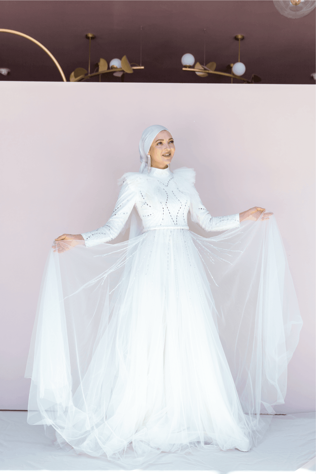 Rosette Hijab Evening Dress - White