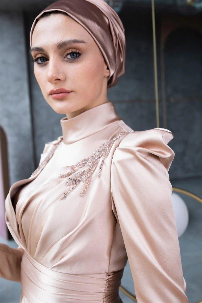 Spring Hijab Evening Dress - Gold