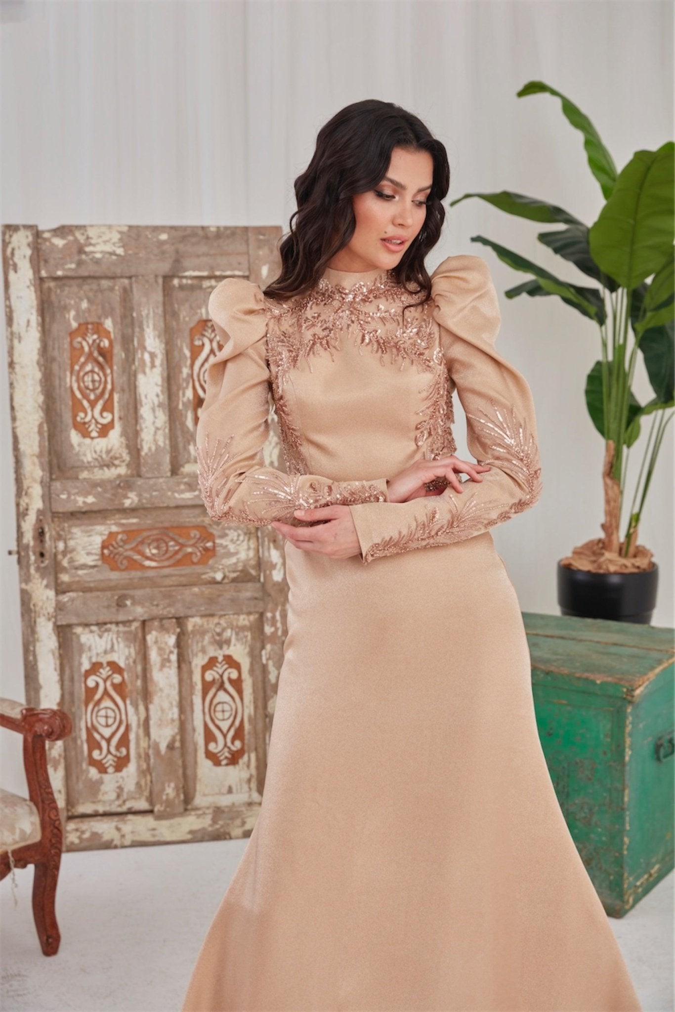 Ceylin Hijab Evening Dress - Gold