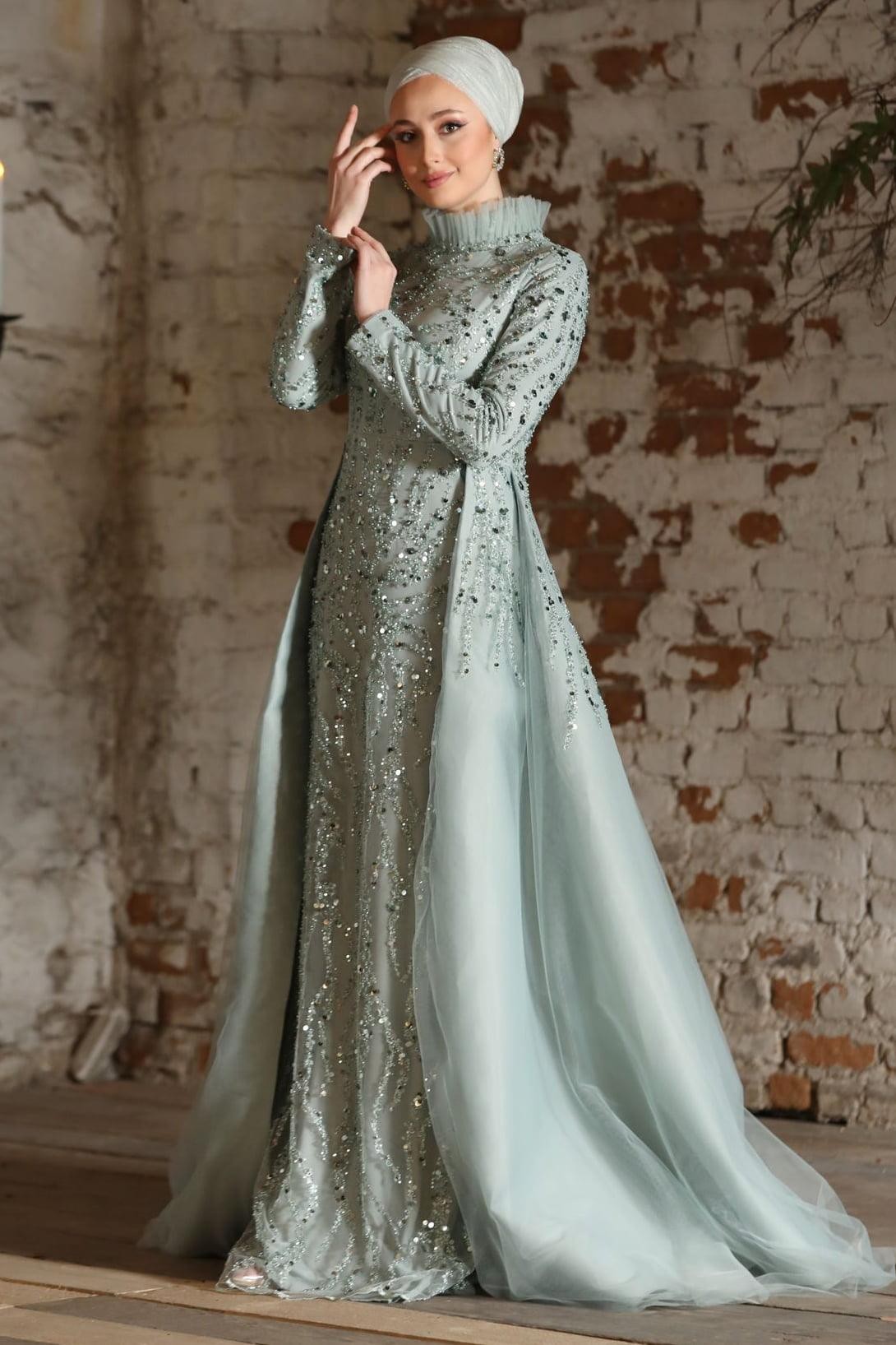 Amaya Hijab Evening Dress - Mint