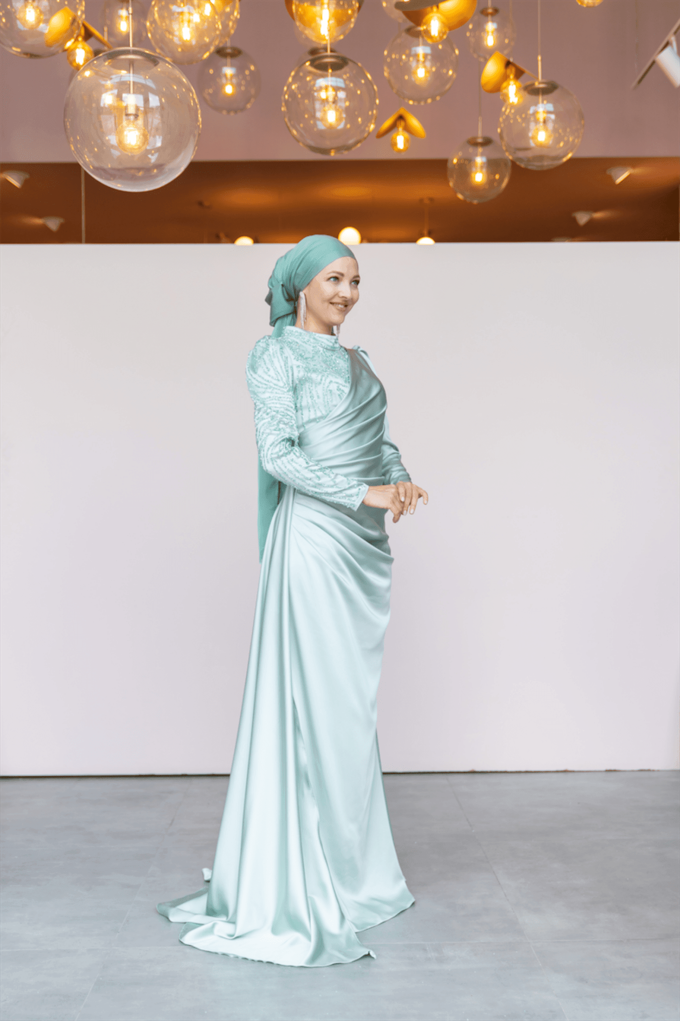 Ester Hijab Evening Dress - Water Green