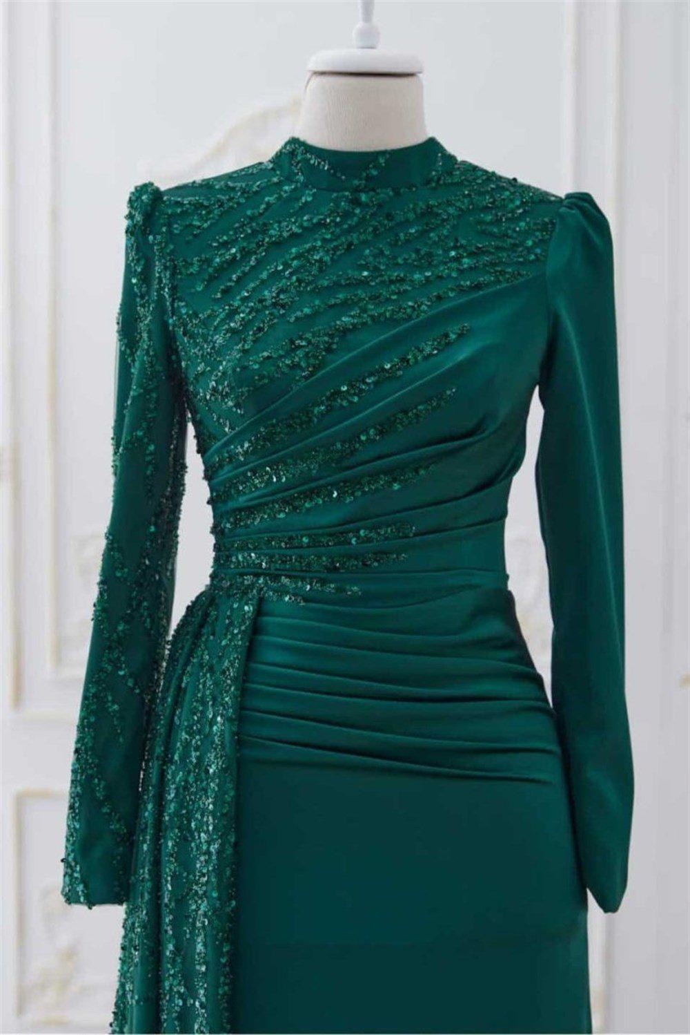 Güneş Hijab Evening Dress - Emerald