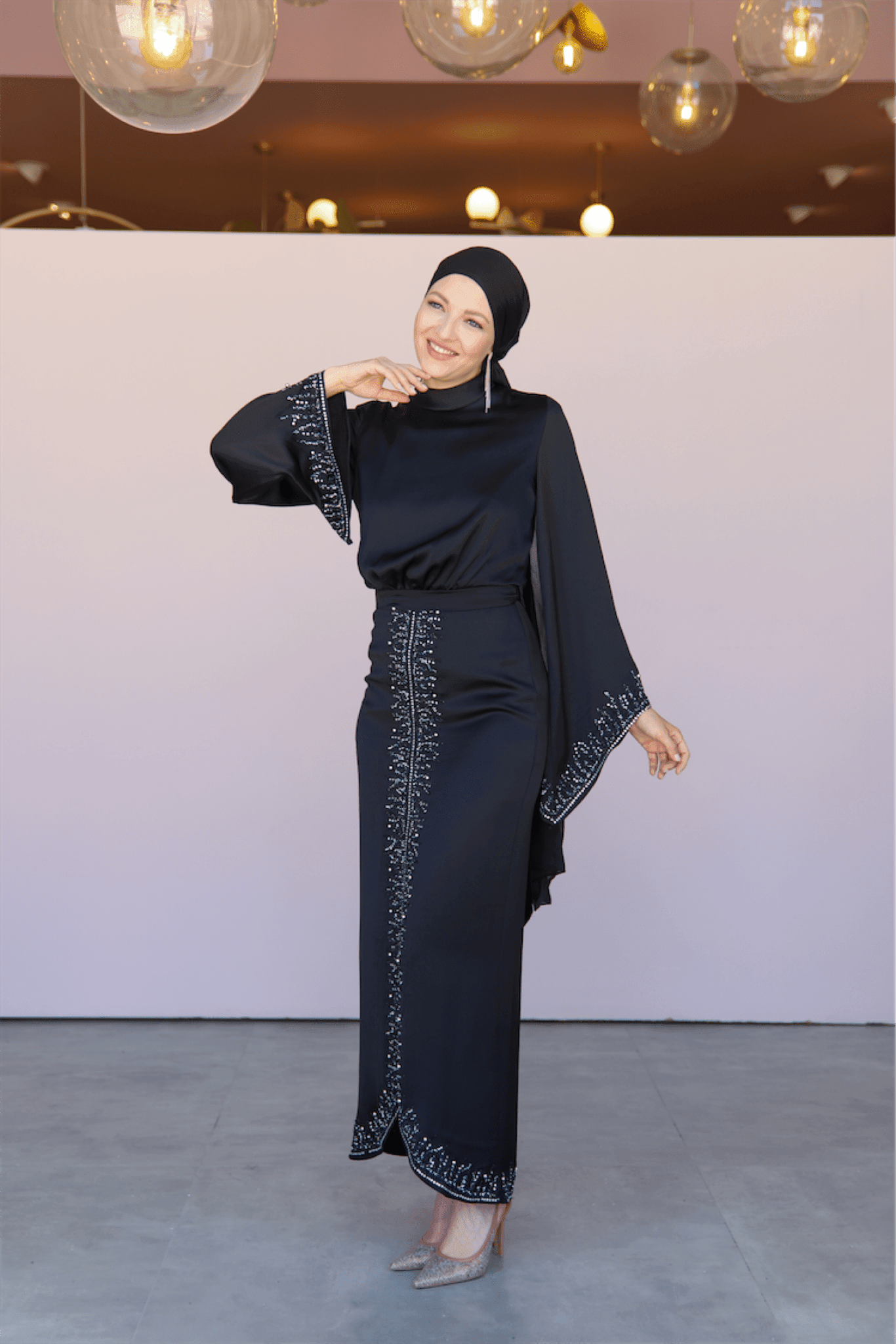 Thai Hijab Evening Dress - Black