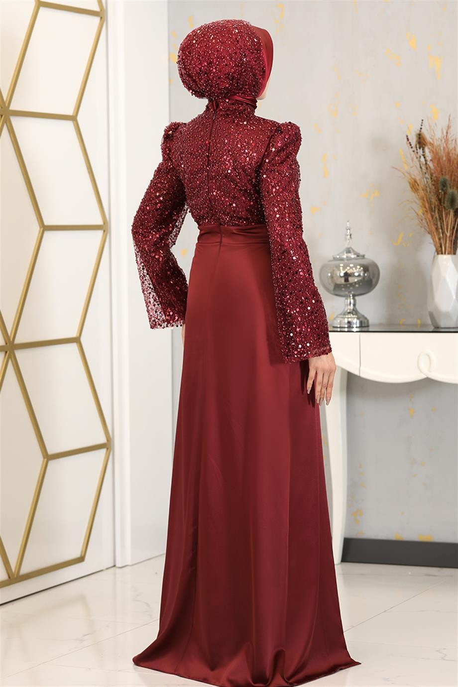 Şehrazat Hijab Abendkleid Weinrot